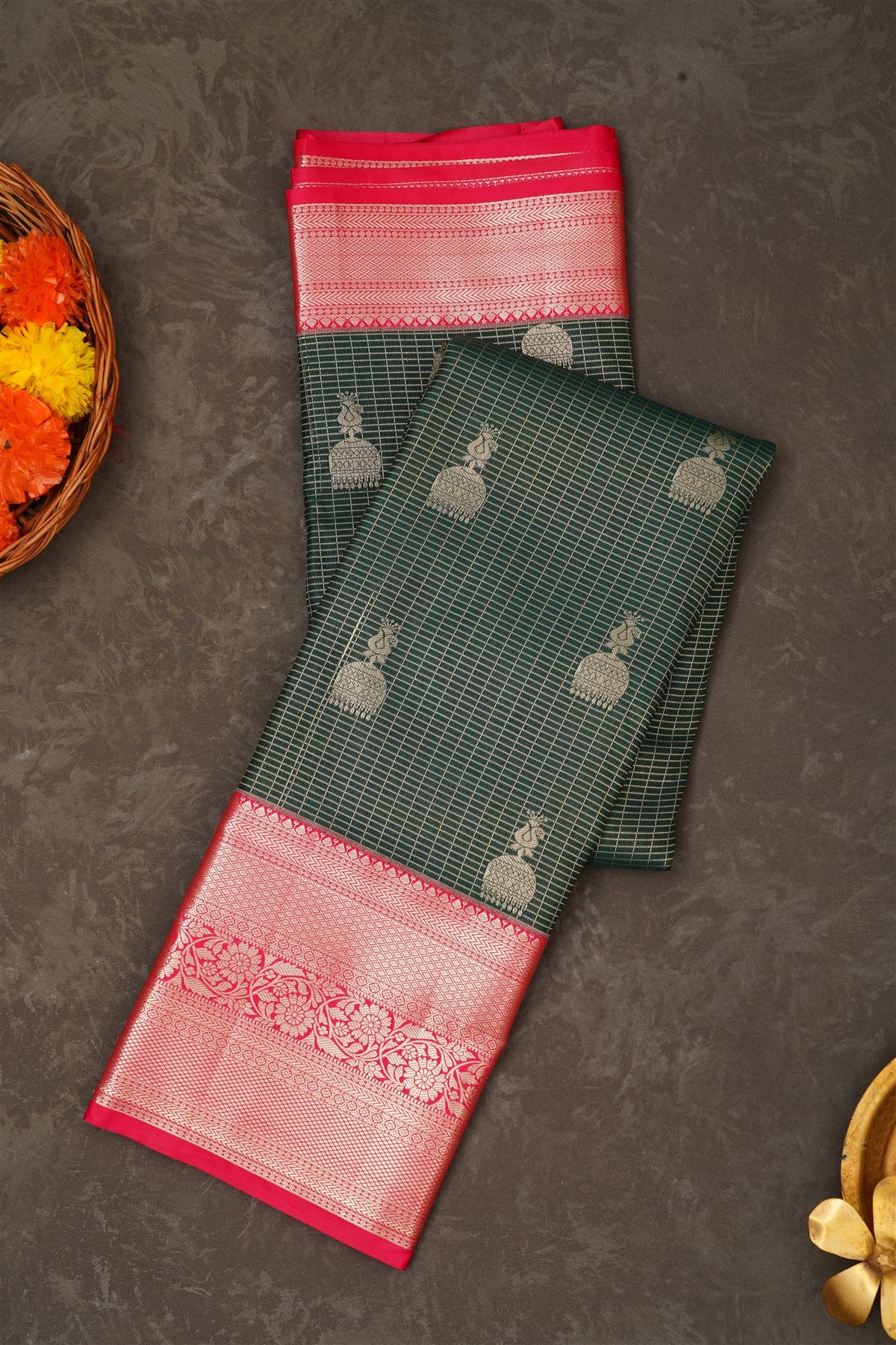 Semi Pattu Silk Blend Green Saree