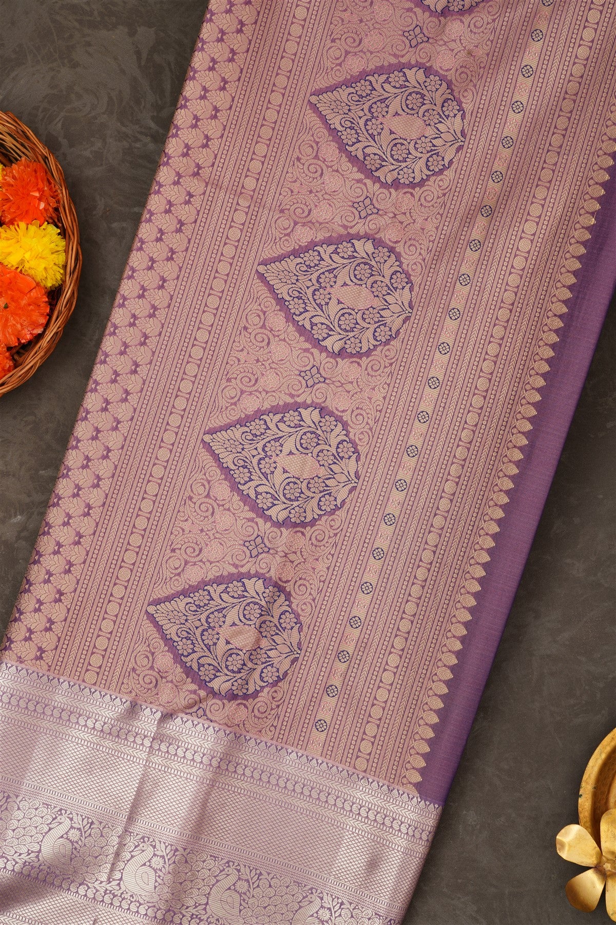 Semi Pattu Silk Blend Navy Blue Saree