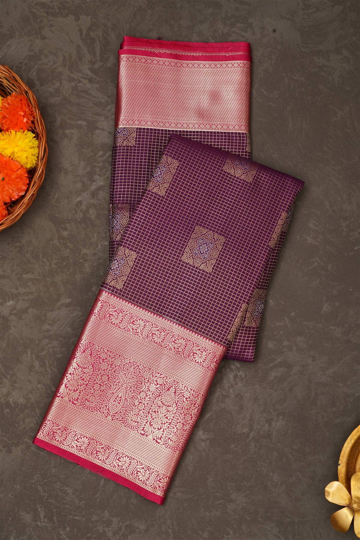 Semi Pattu Silk Blend Purple Saree
