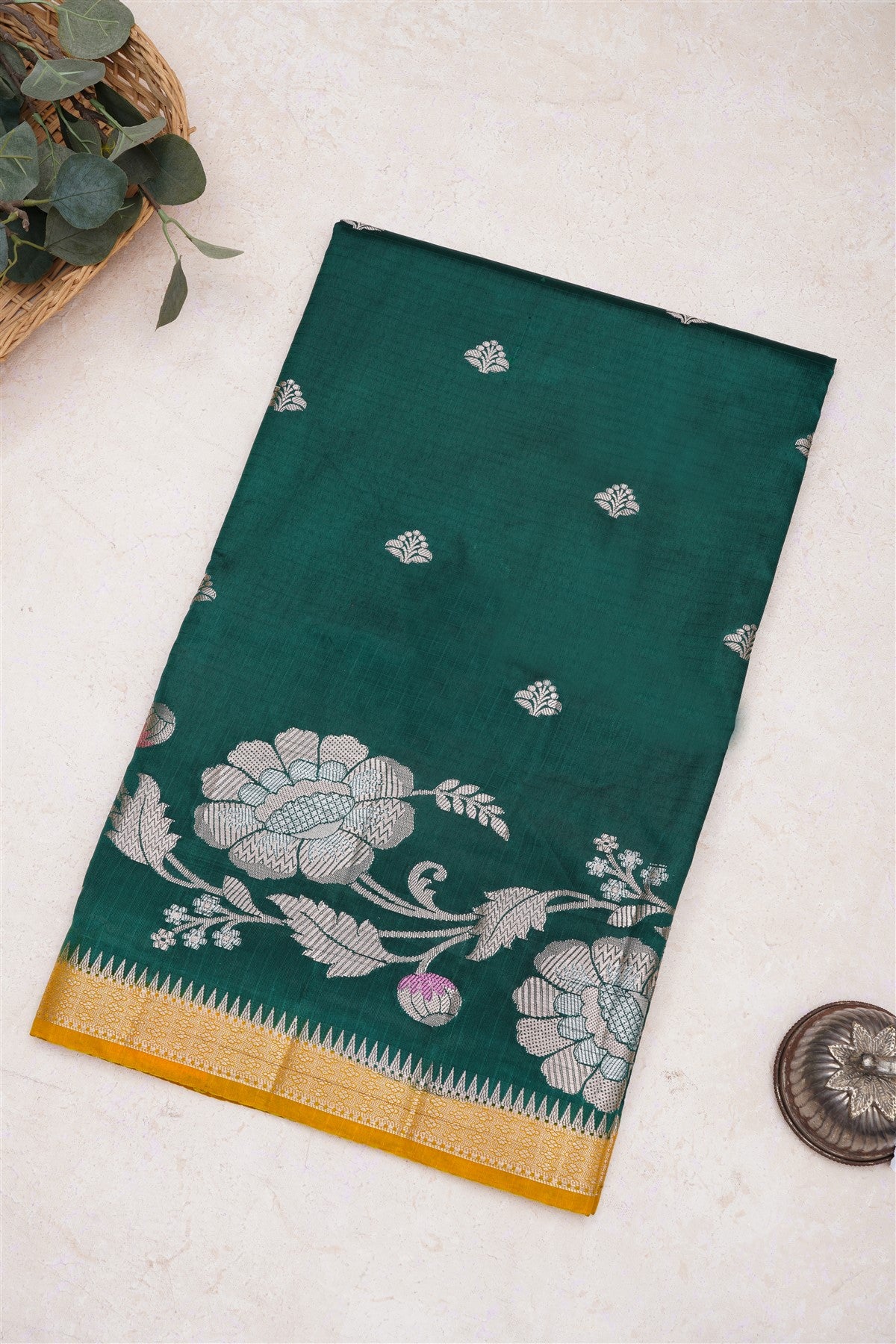Banarasi Kathan Silk Dark Green Saree