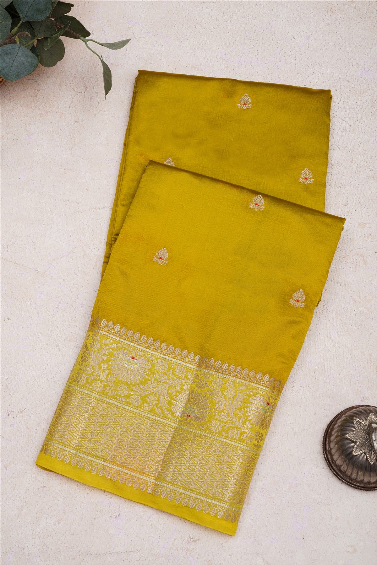 Banarasi Semi Chiniya Lime Green Saree