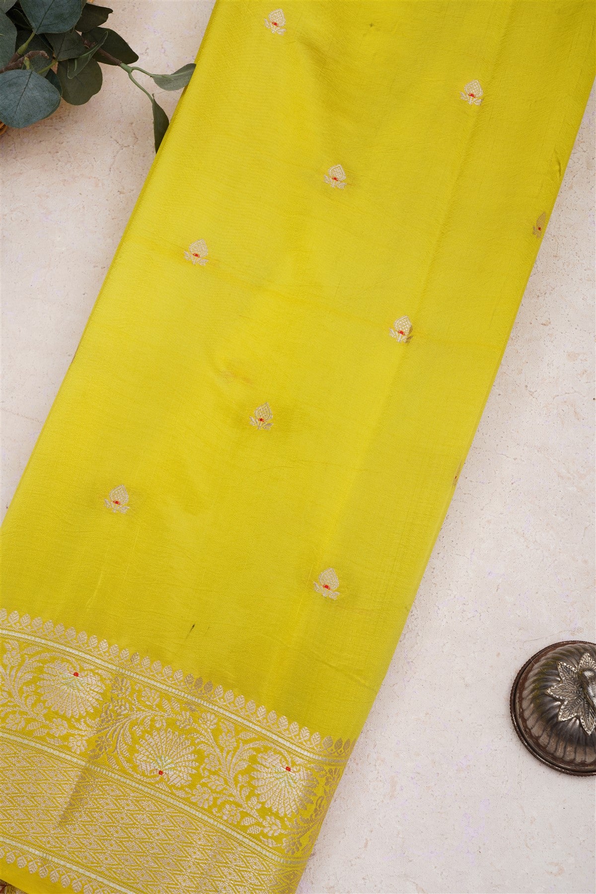 Banarasi Semi Chiniya Lime Green Saree