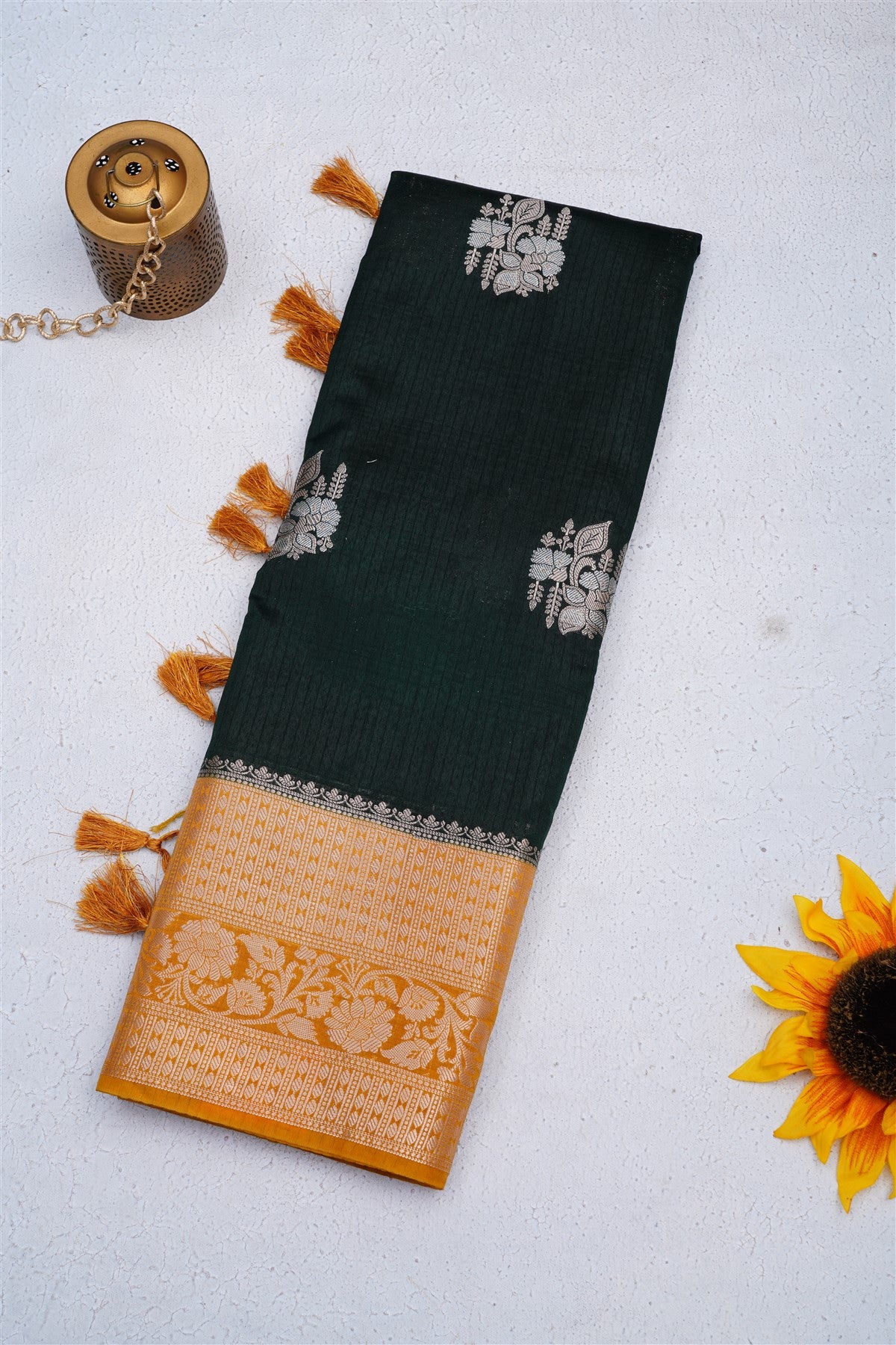 Banarasi Pashmina Dark Green Saree