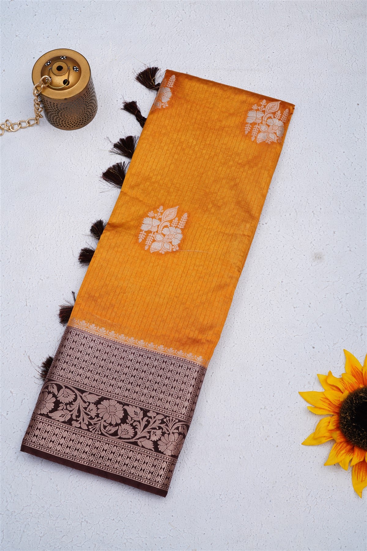 Banarasi Pashmina Mustard Saree