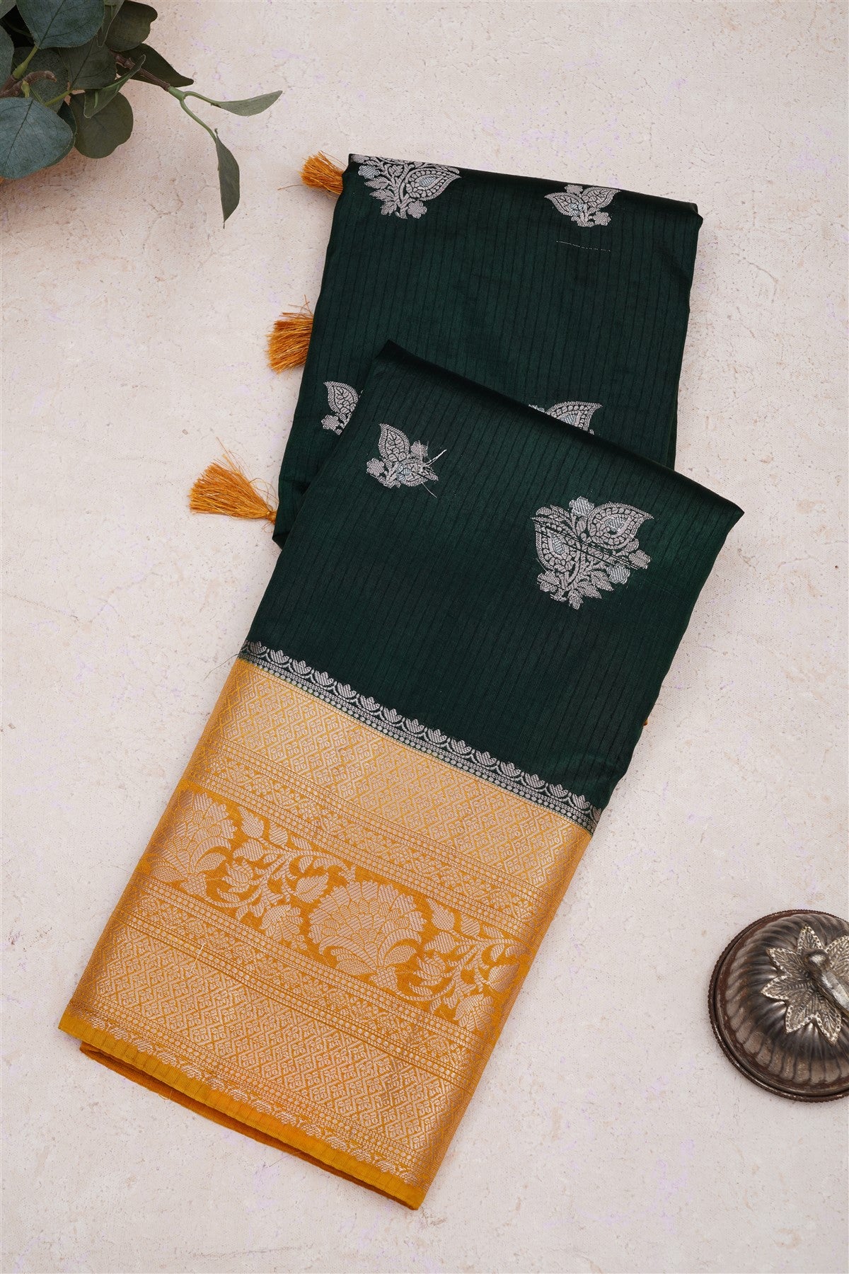Banarasi Pashmina Dark Green Saree