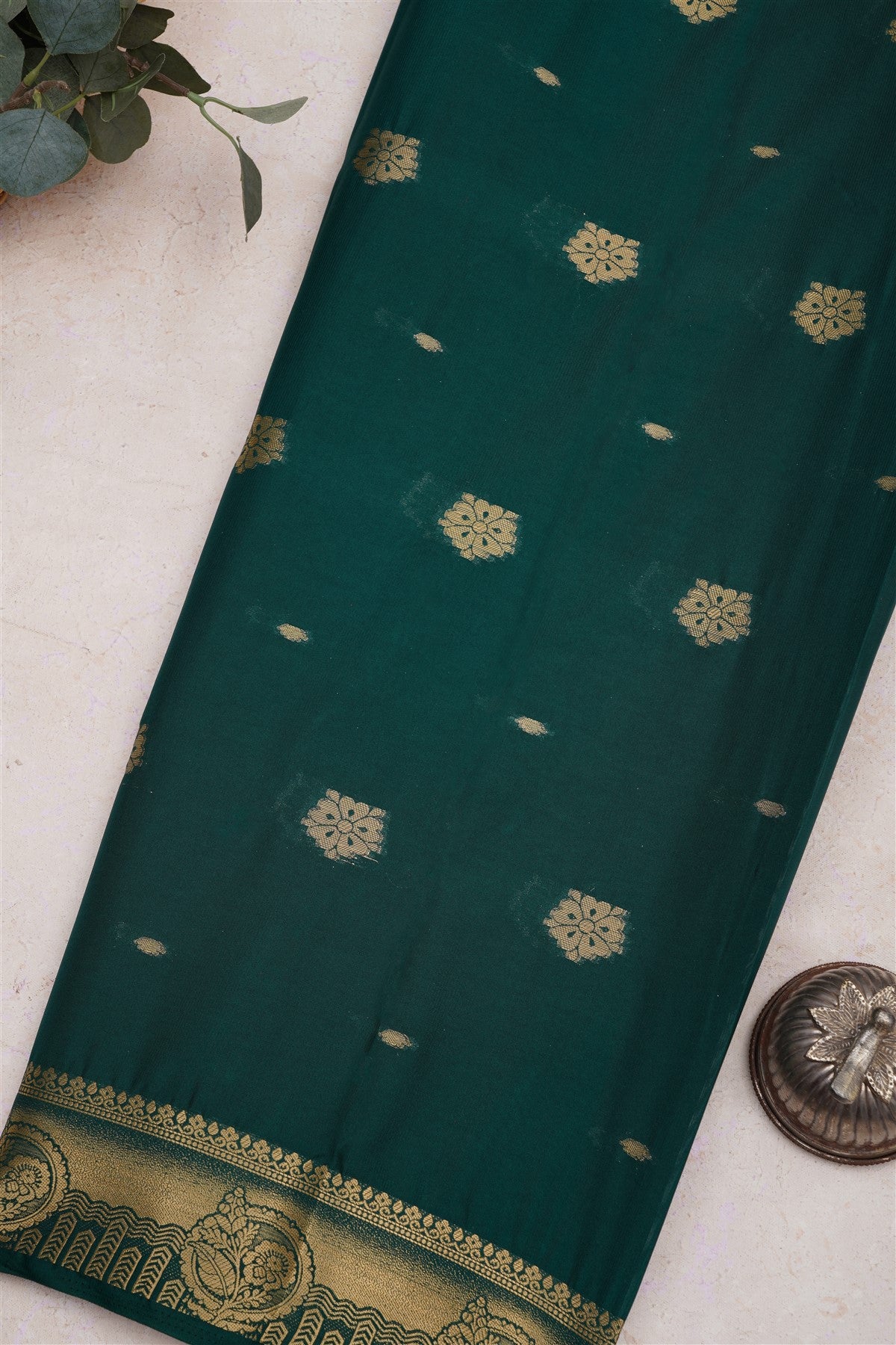 Mysore Crepe Silk Dark Green Saree