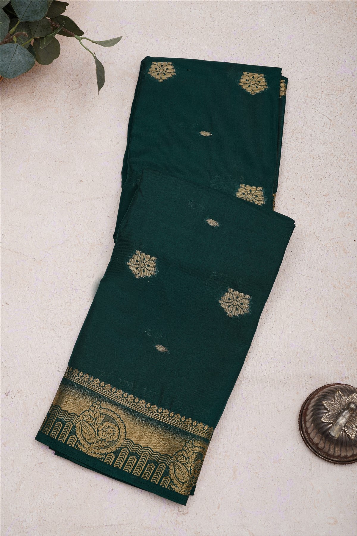 Mysore Crepe Silk Dark Green Saree