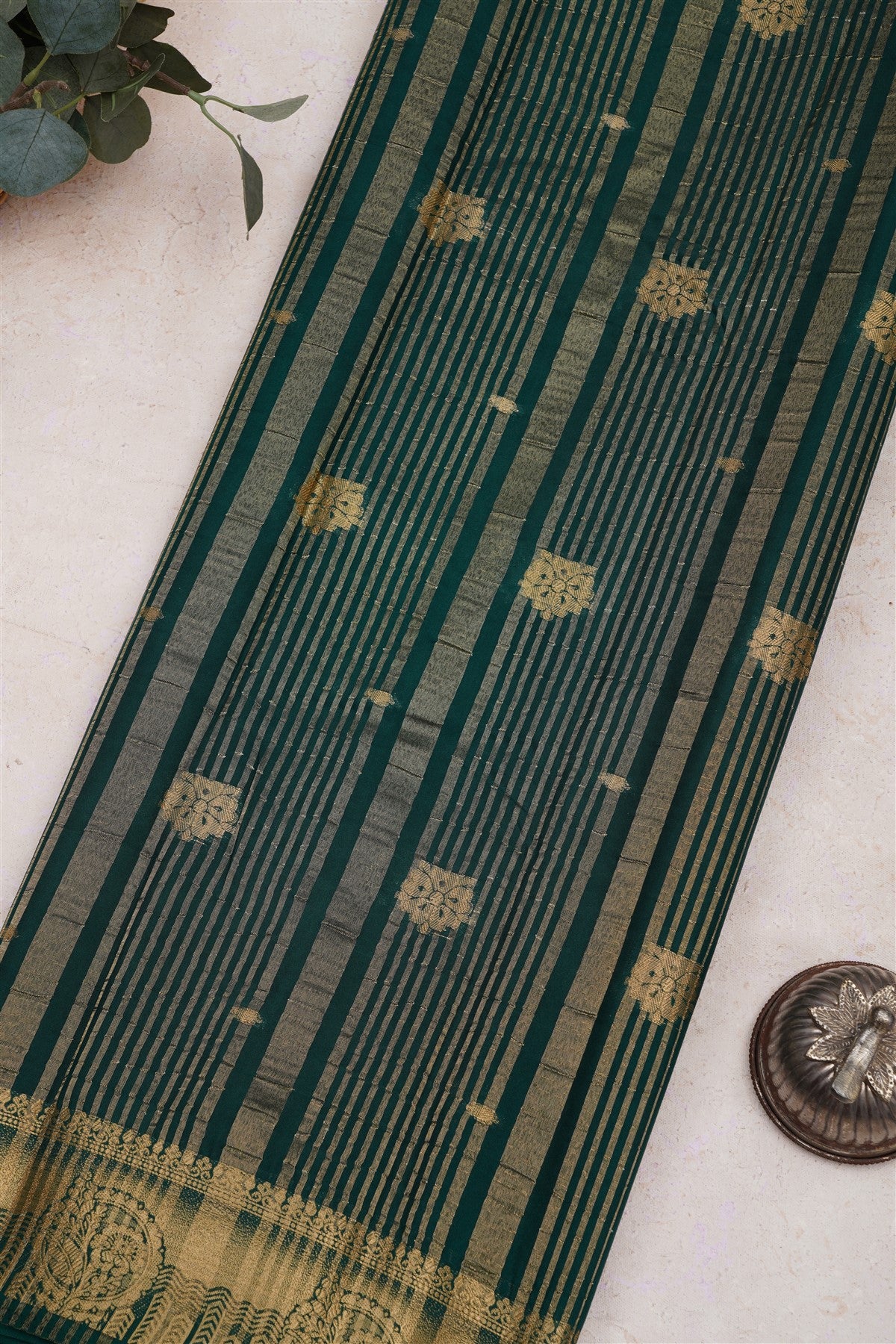 Mysore Crepe Silk Dark Green Saree