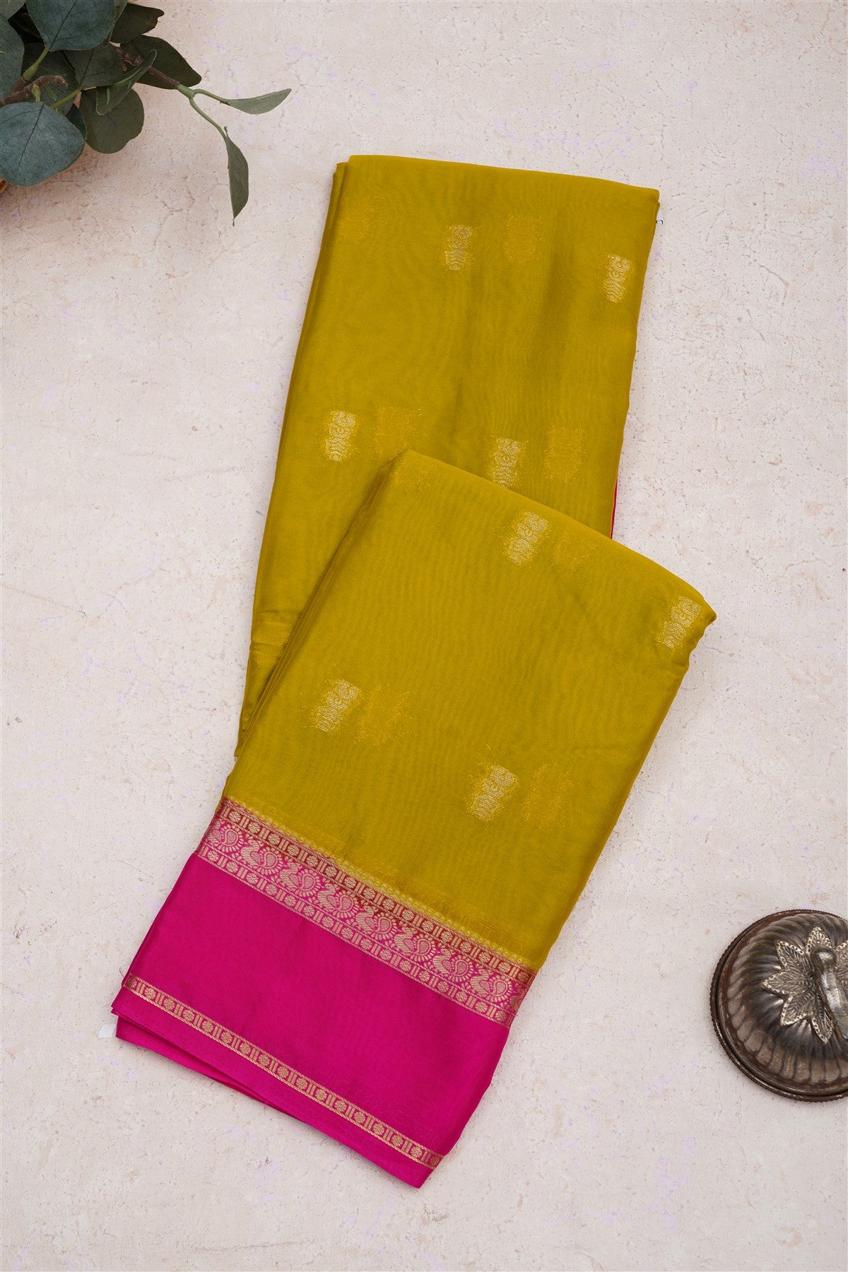 Mysore Crepe Silk Light Olive Green Saree