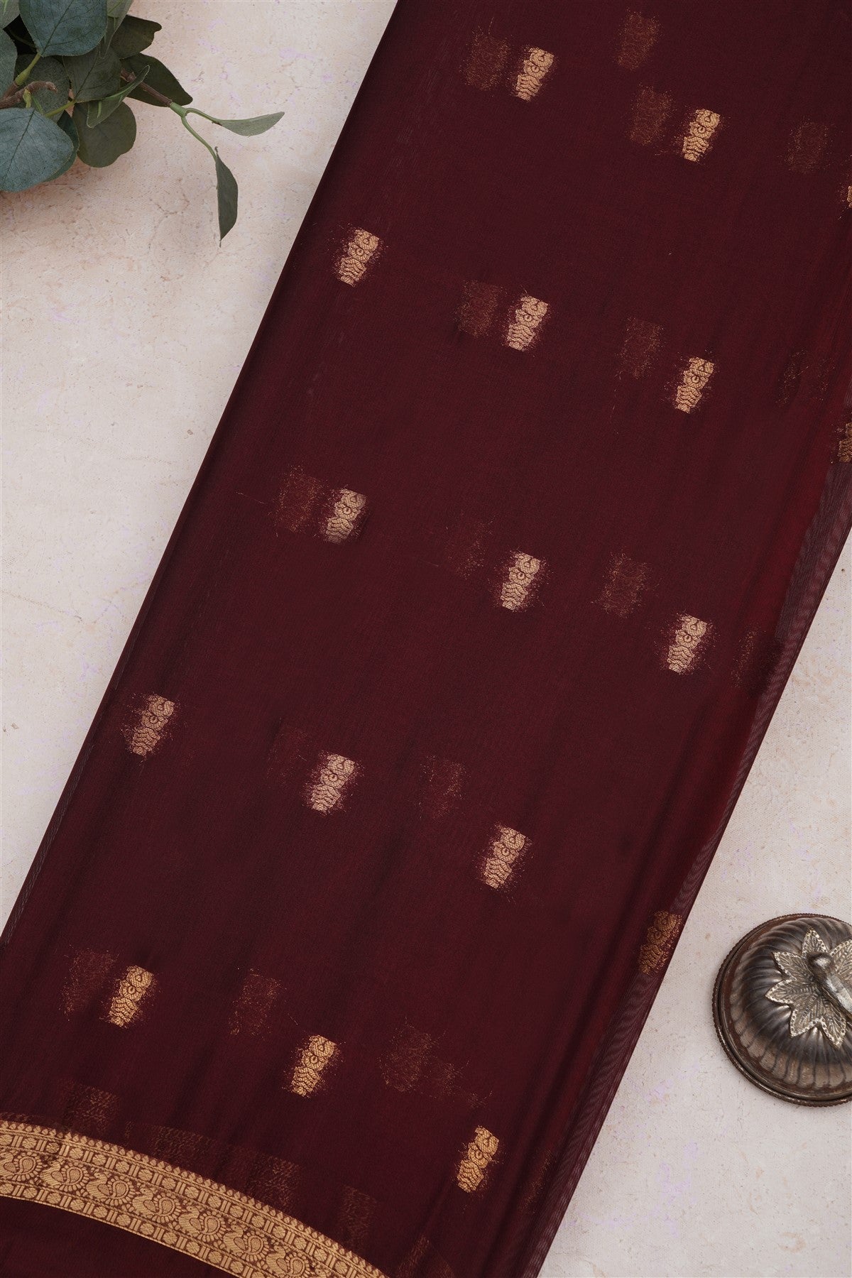 Mysore Crepe Silk Rust Saree