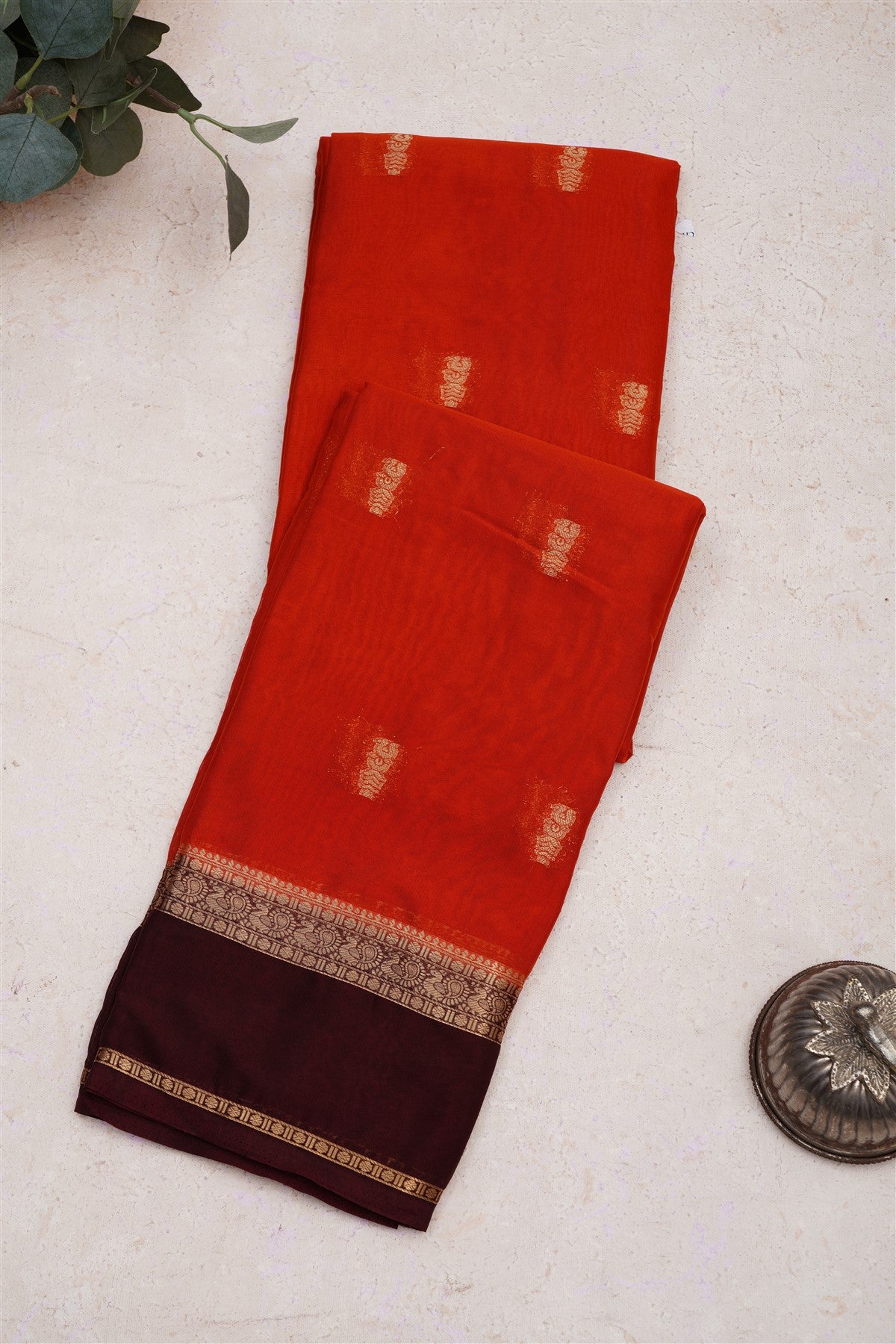 Mysore Crepe Silk Rust Saree