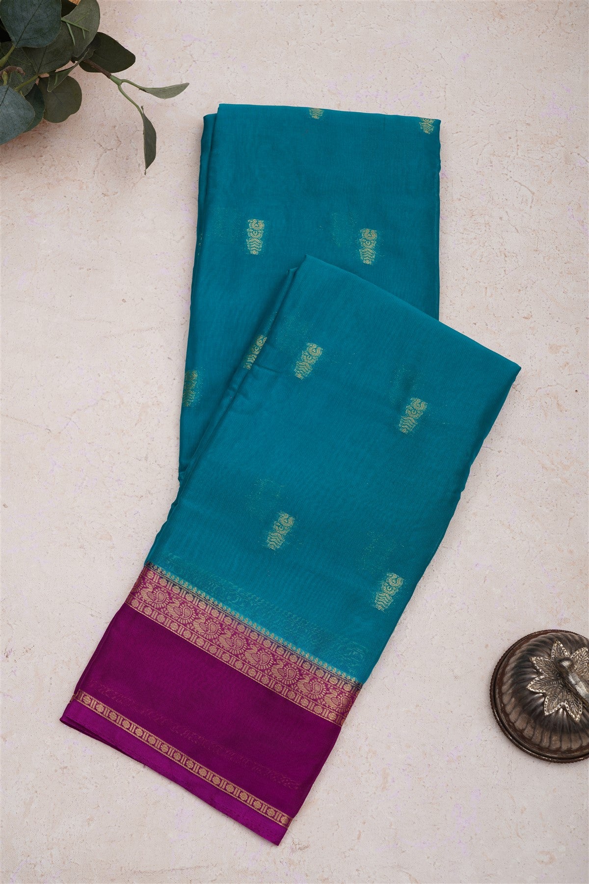 Mysore Crepe Silk Teal Saree
