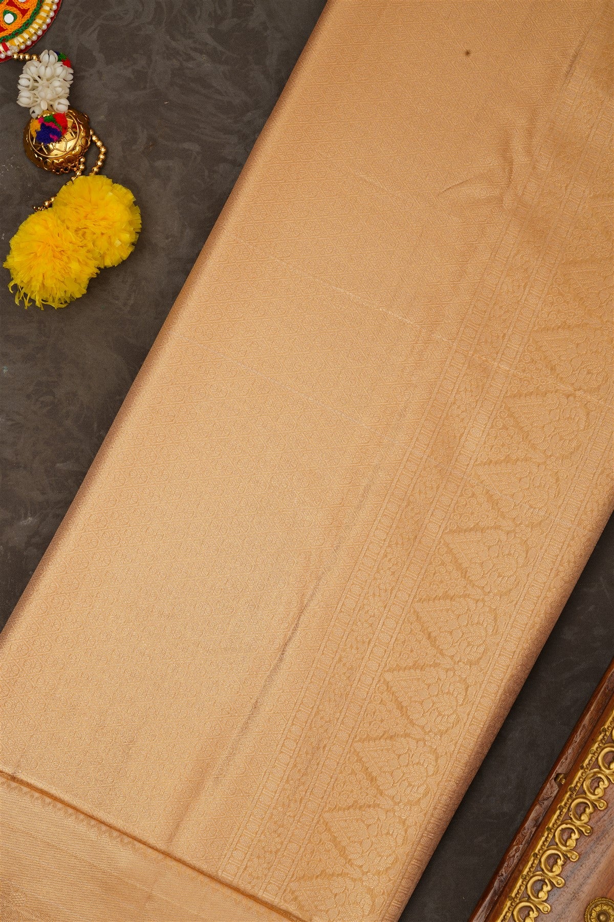 Semi Kanchipuram Tissue Silk Cream Gold Saree