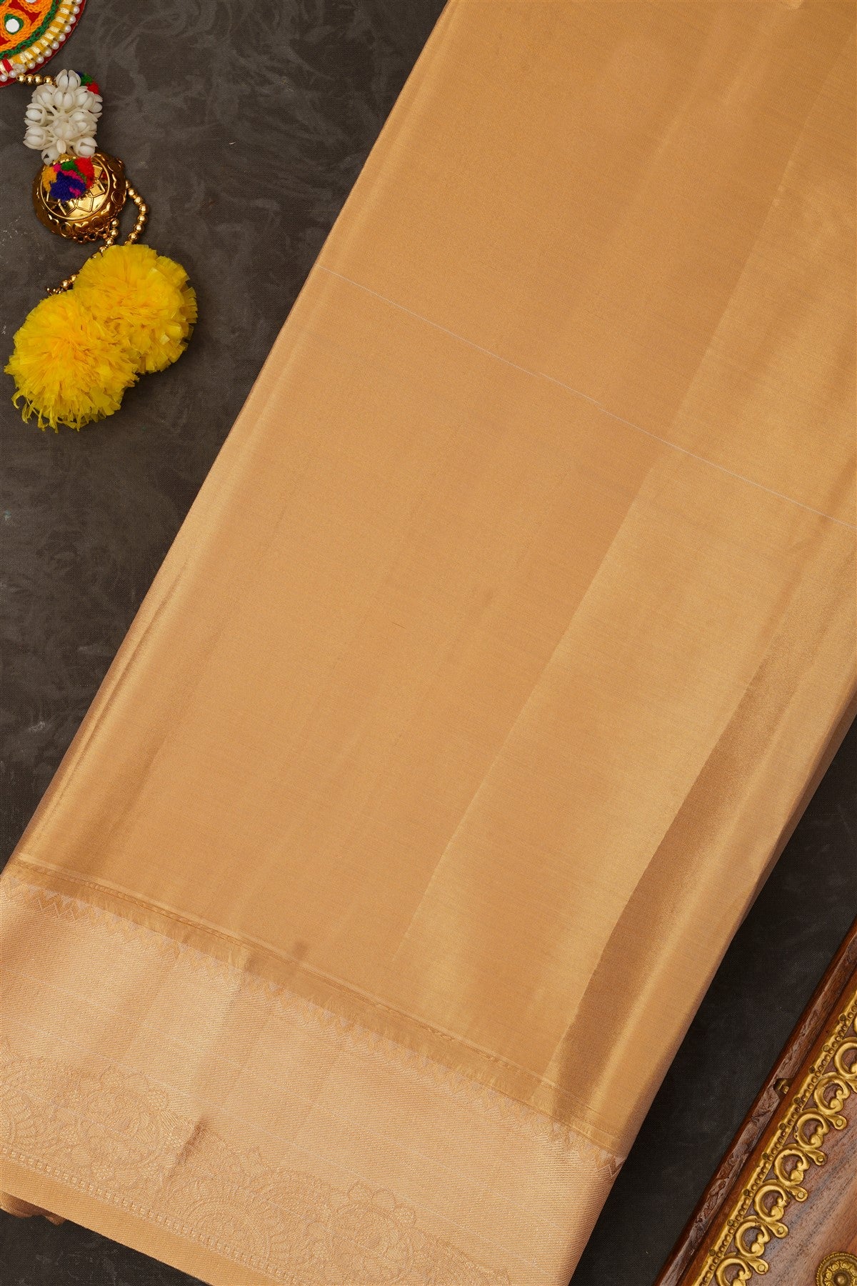Semi Kanchipuram Tissue Silk Cream Gold Saree