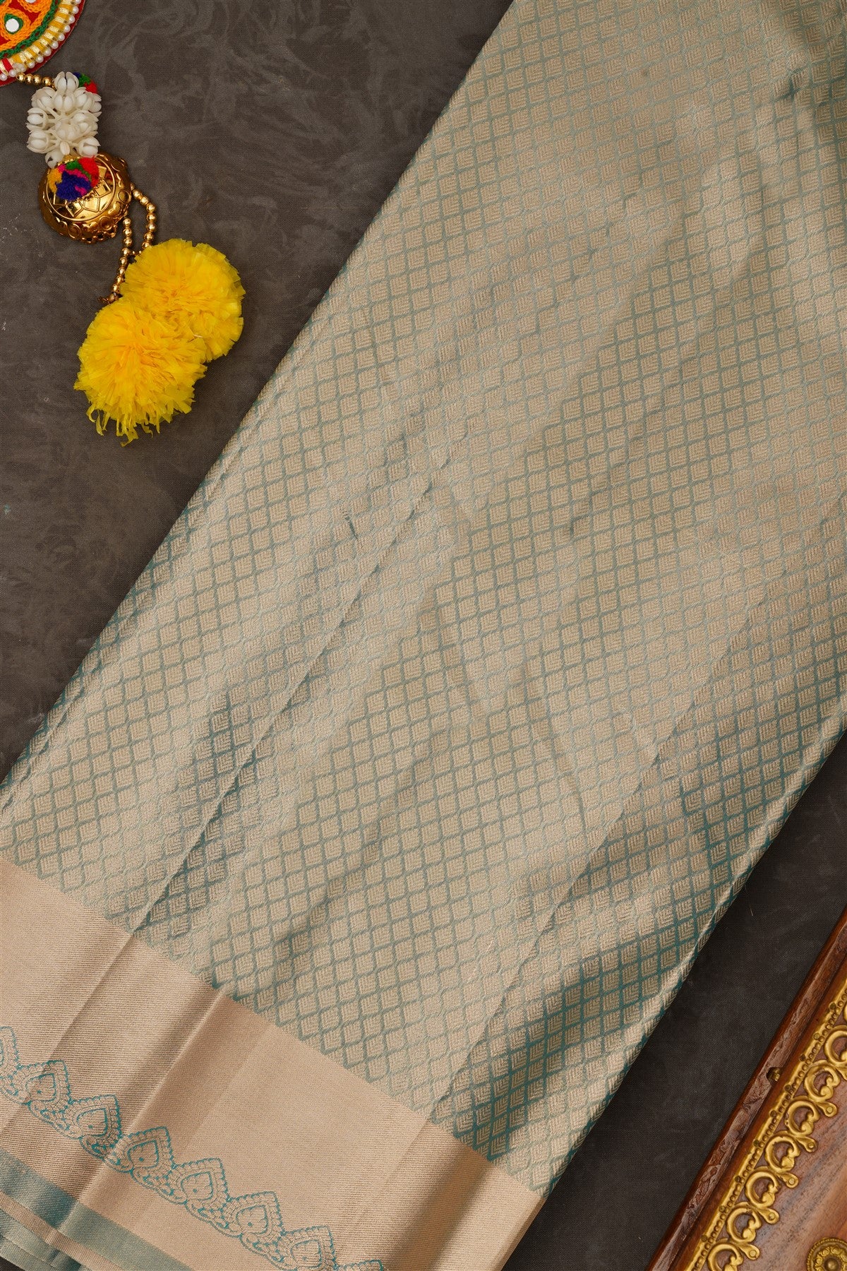 Semi Kanchipuram Tissue Silk Gold Saree