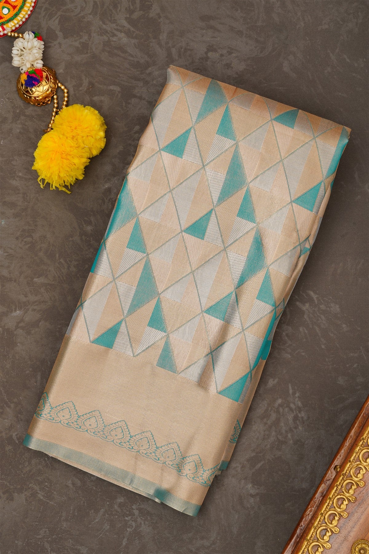 Semi Kanchipuram Tissue Silk Gold Saree