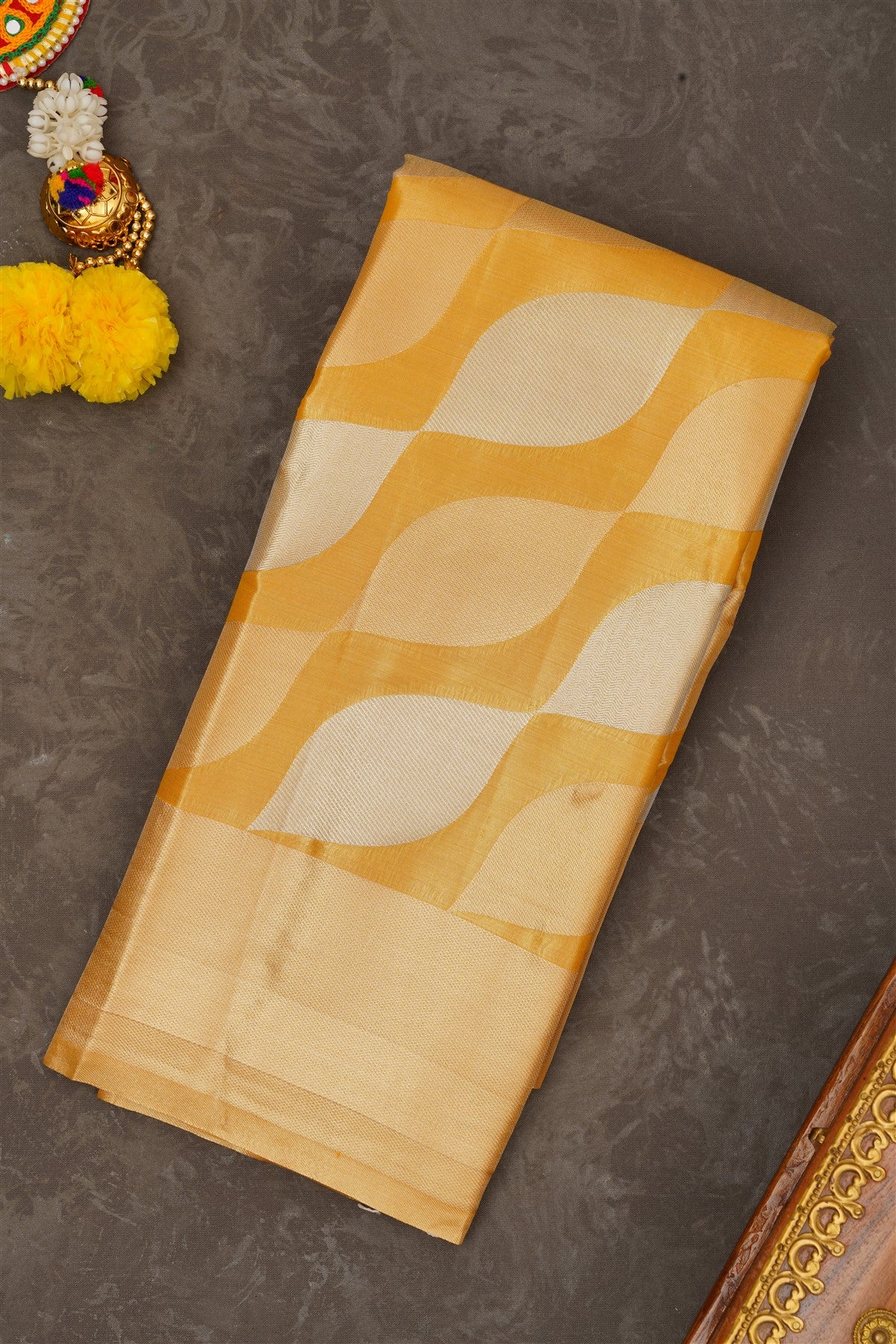 Semi Kanchipuram Tissue Silk Gold Saree