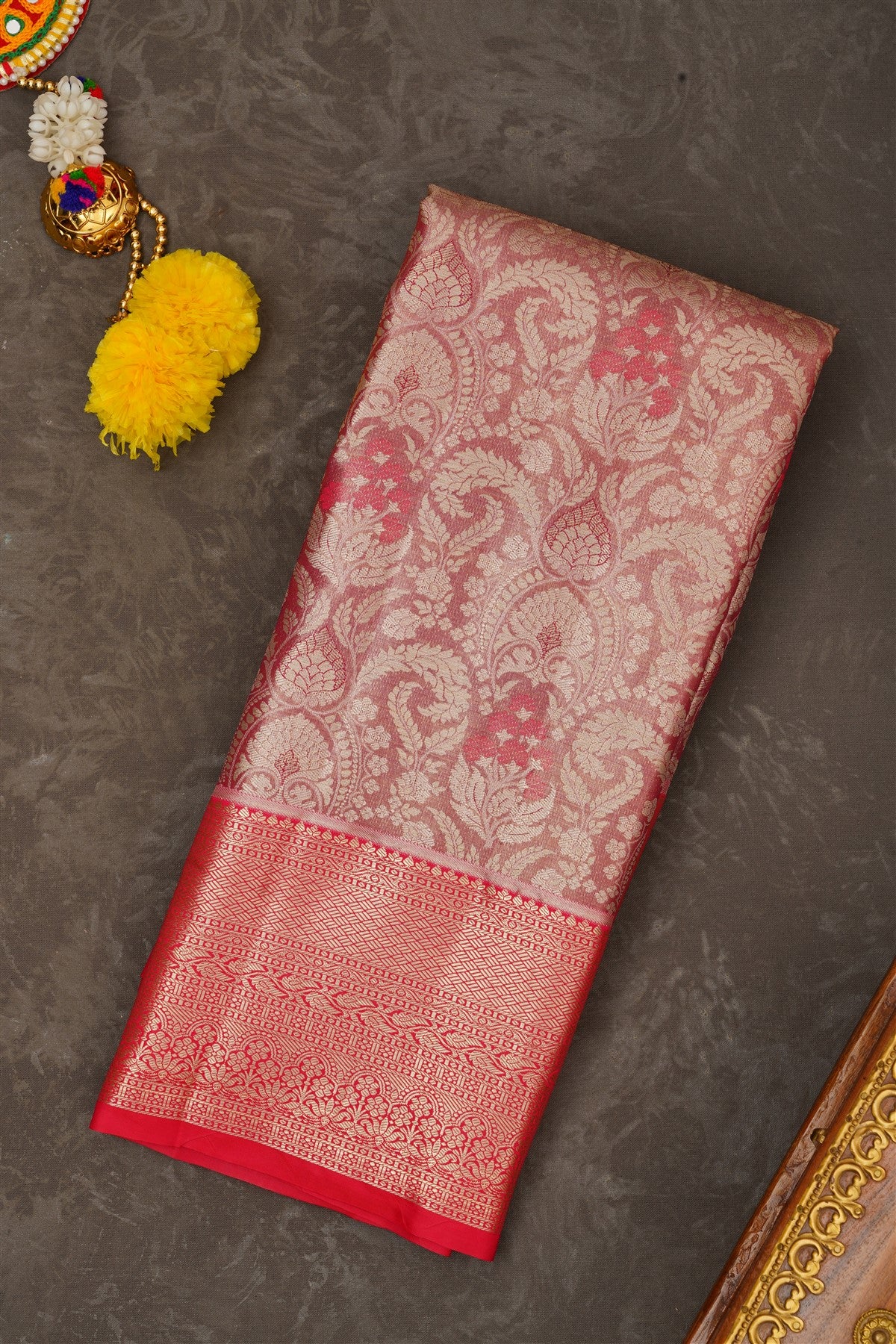 Semi Kanchipuram Tissue Silk Brown Saree