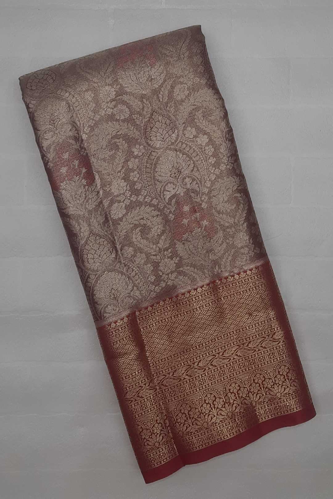 Semi Kanchipuram Tissue Silk Light Brown Saree