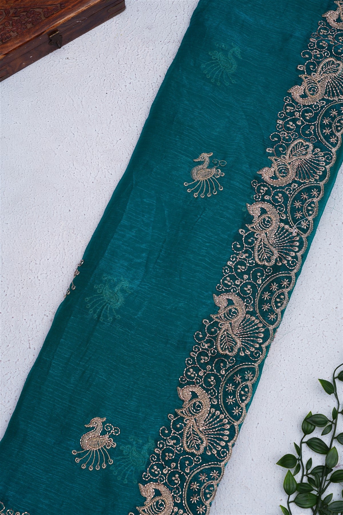 Fancy Space Silk Teal Saree