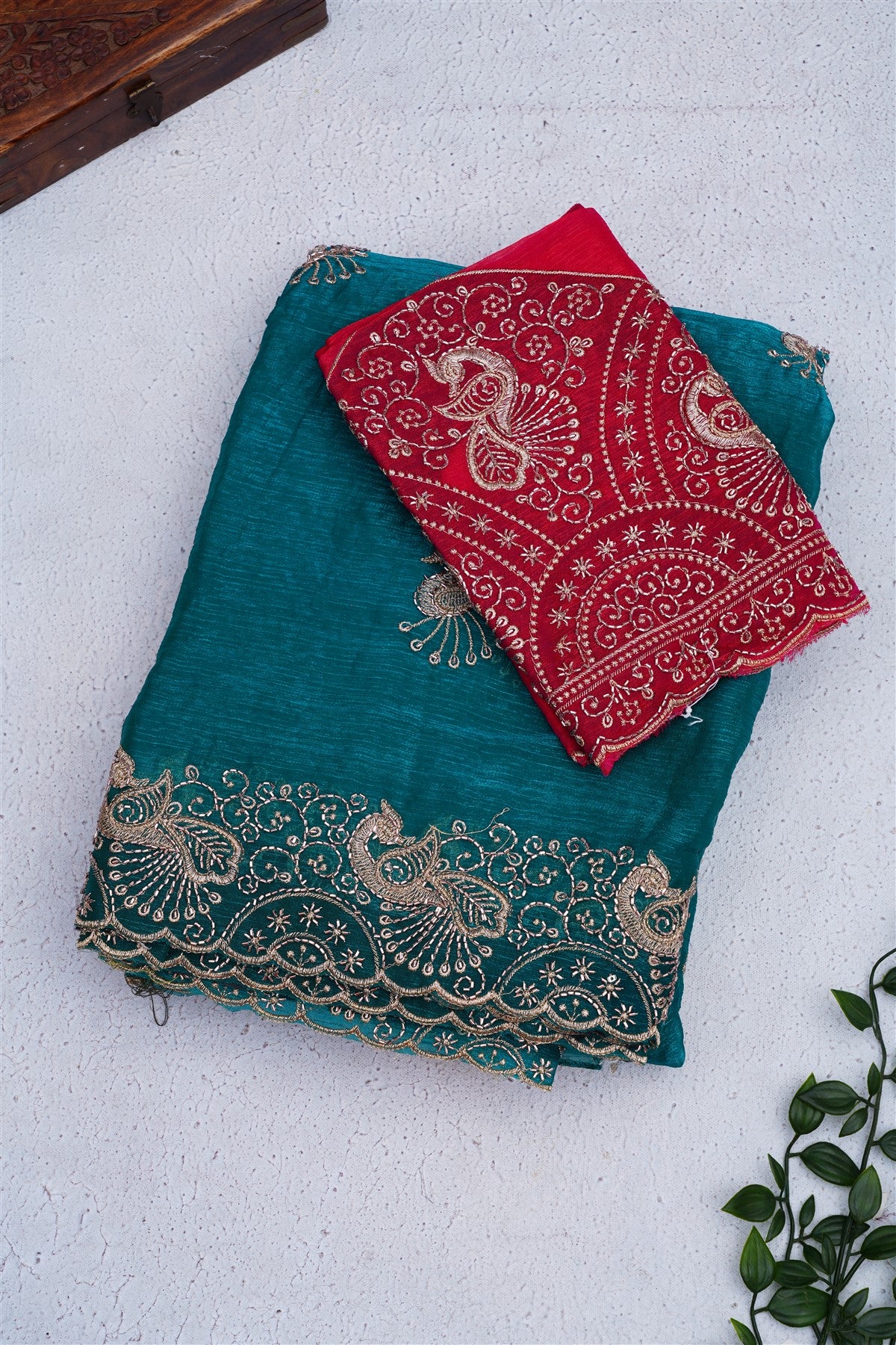 Fancy Space Silk Teal Saree