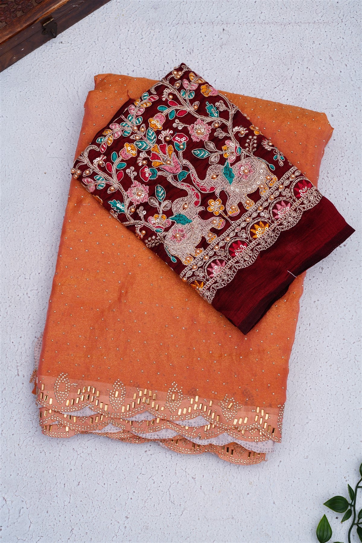 Fancy Space Silk Dark Peach Saree