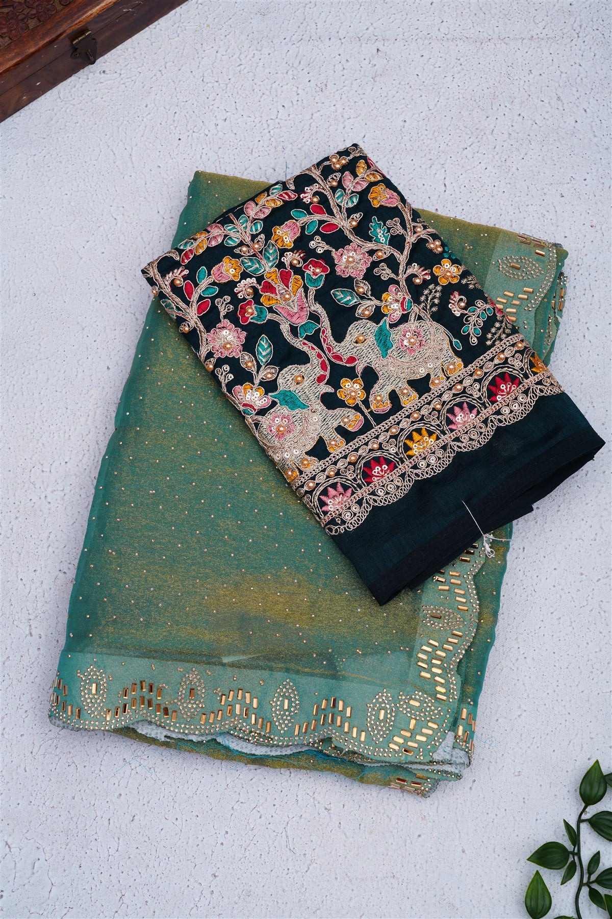 Fancy Space Silk Sea Green Saree