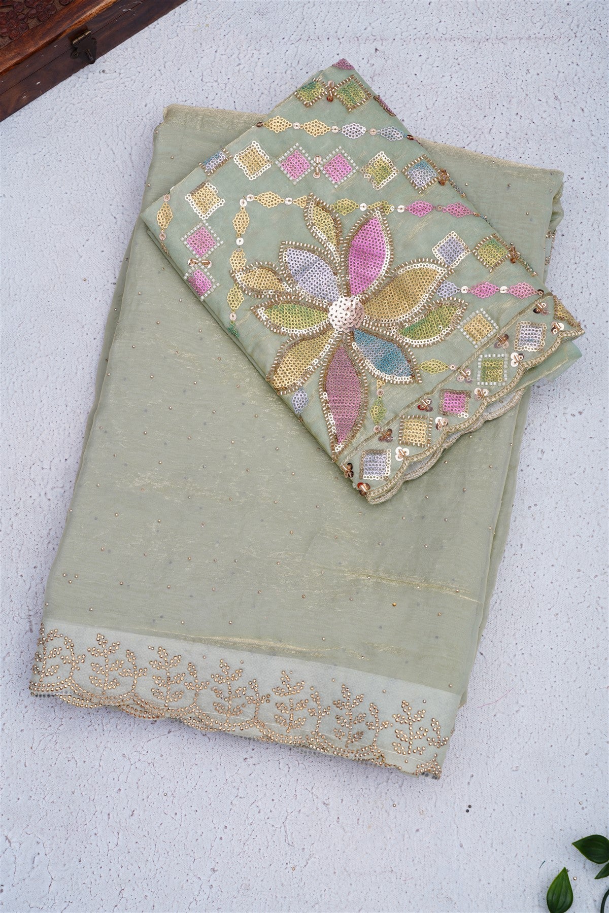 Fancy Space Silk Light Green Saree