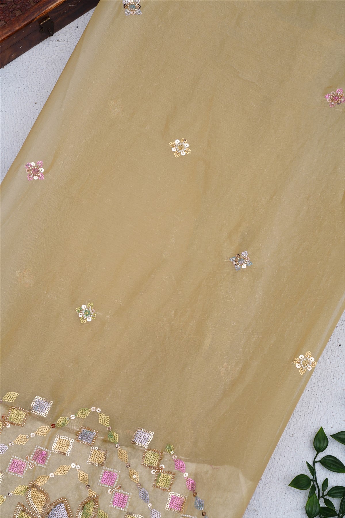 Fancy Space Silk Light Olive Green Saree