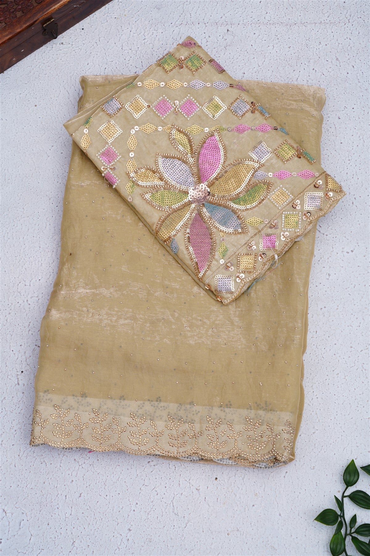 Fancy Space Silk Light Olive Green Saree