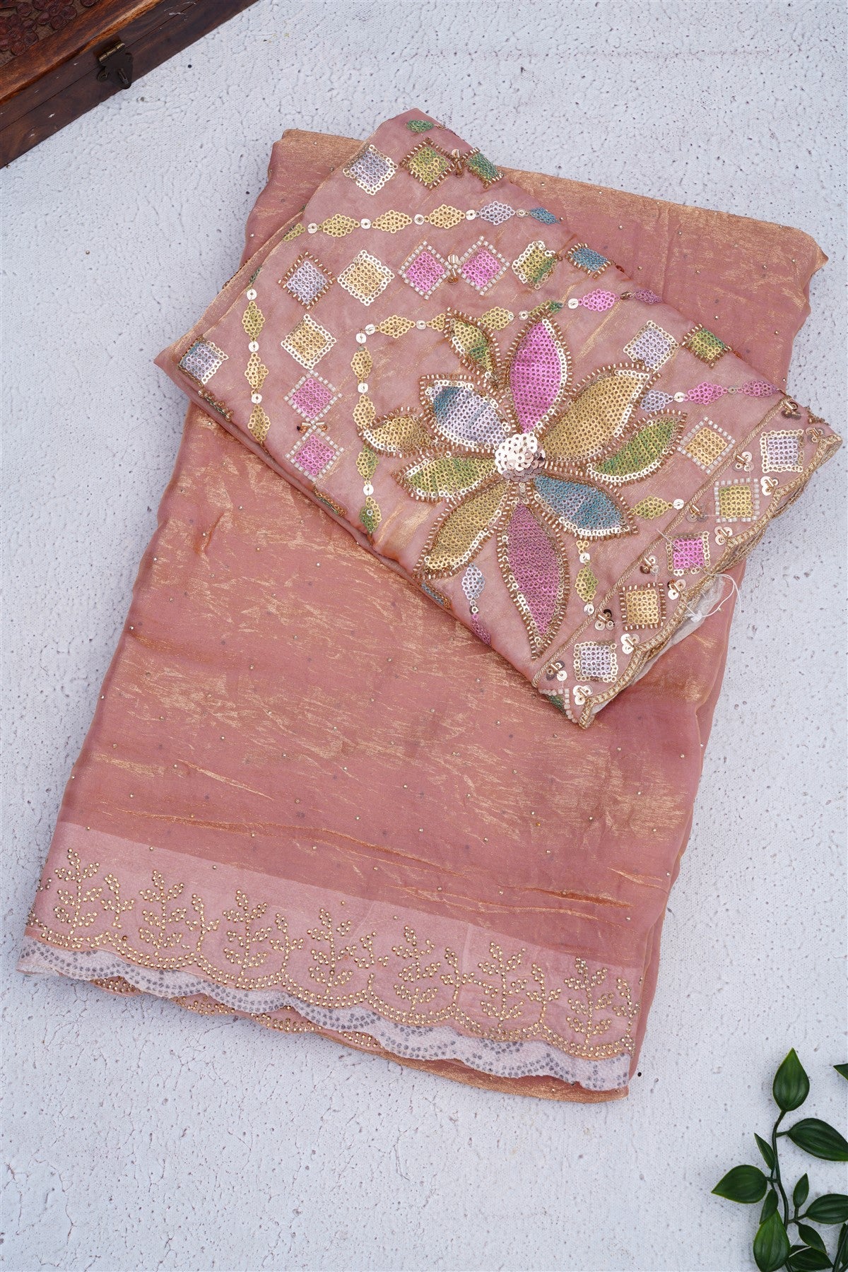 Fancy Space Silk Light Peach Saree