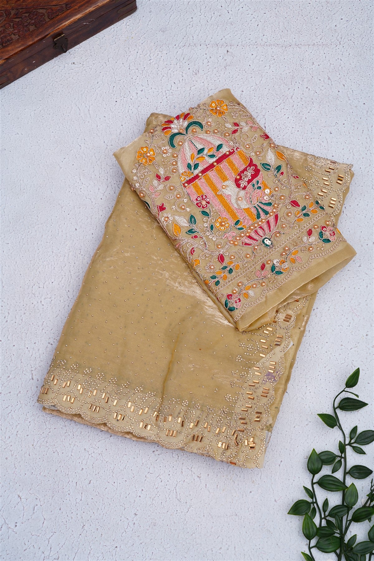 Fancy Space Silk Light Olive Green Saree