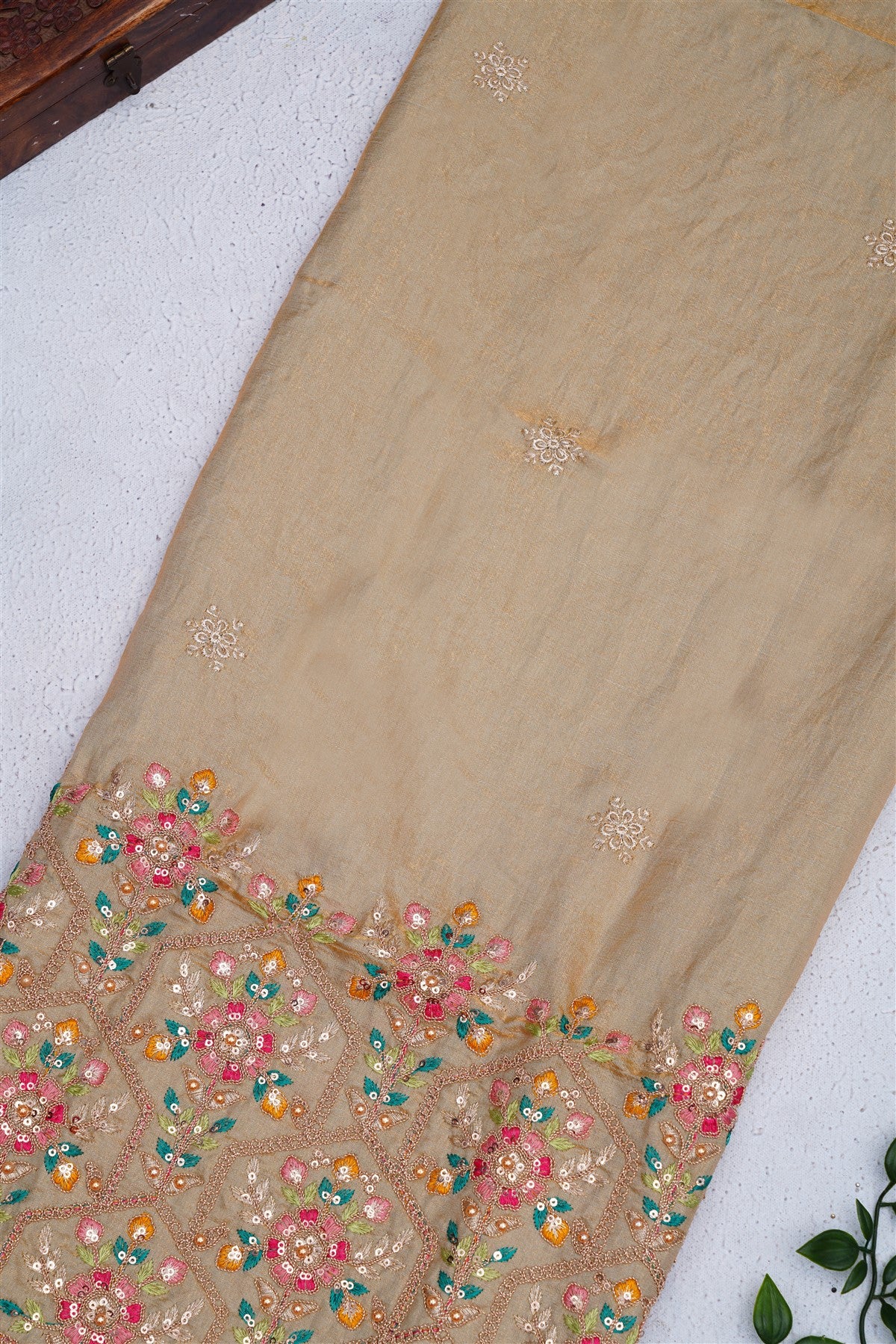 Fancy Space Silk Beige Saree