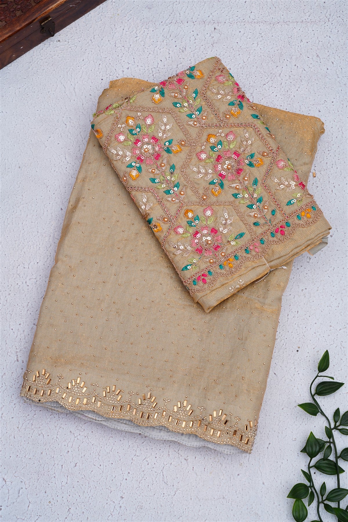 Fancy Space Silk Beige Saree