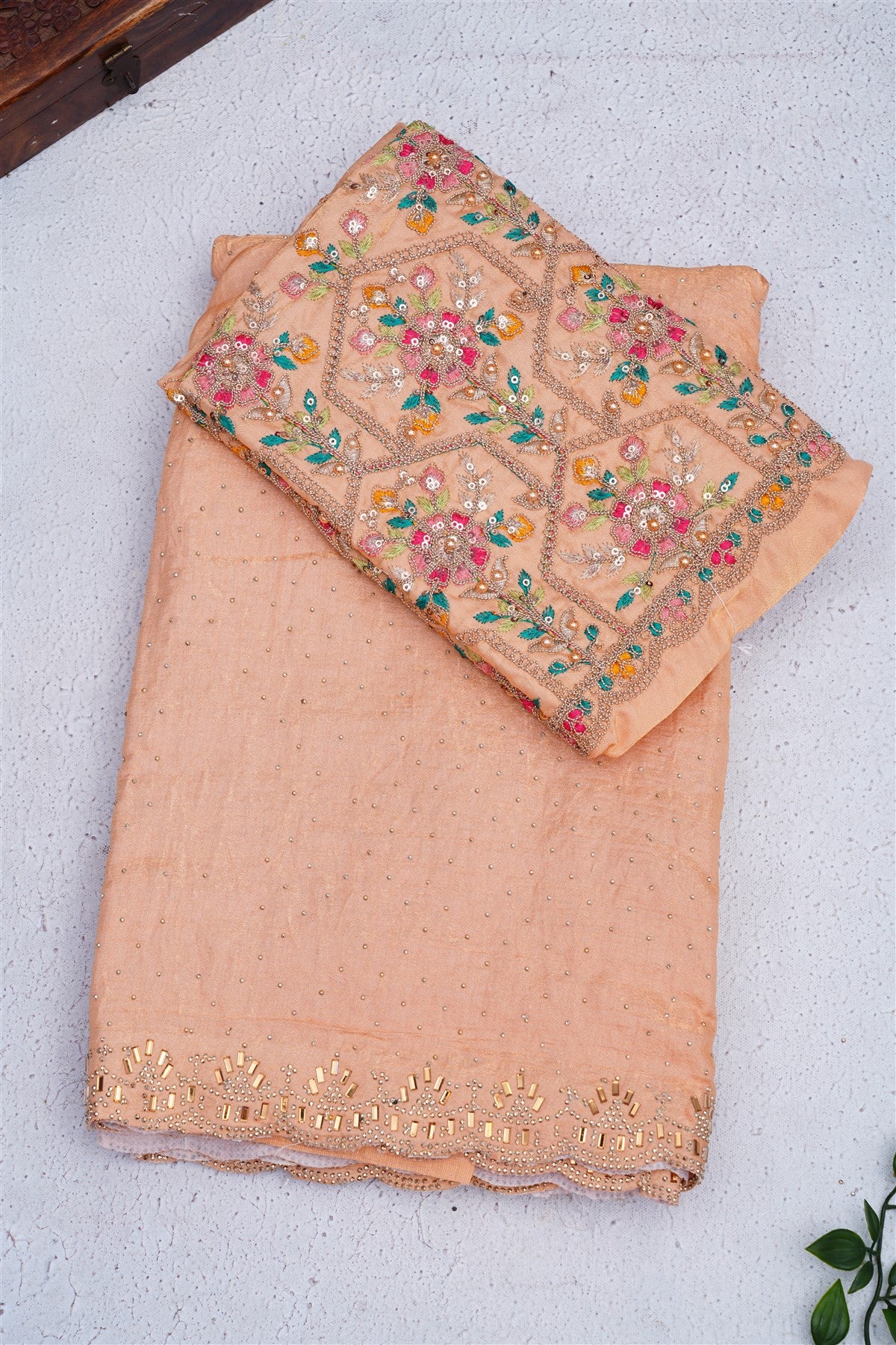 Fancy Space Silk Dark Peach Saree