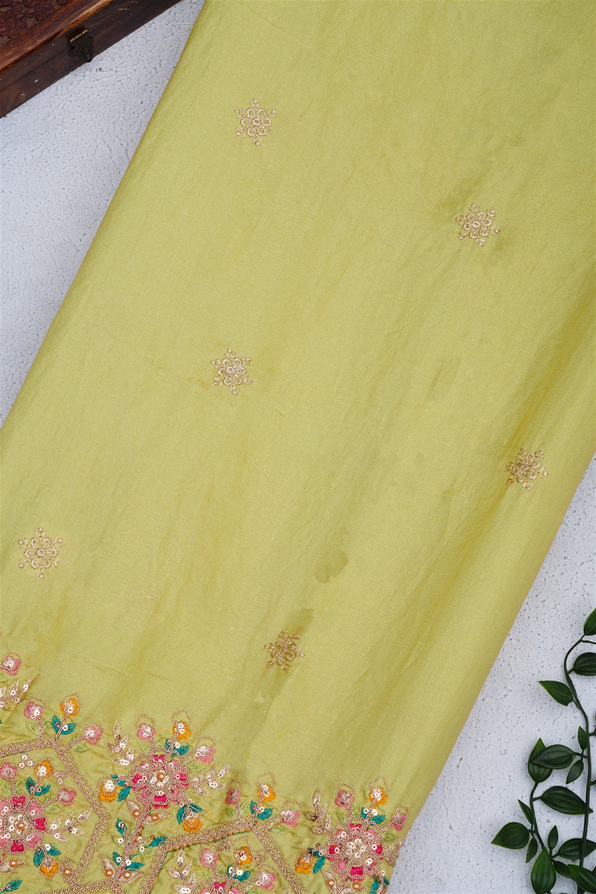 Fancy Space Silk Lime Green Saree