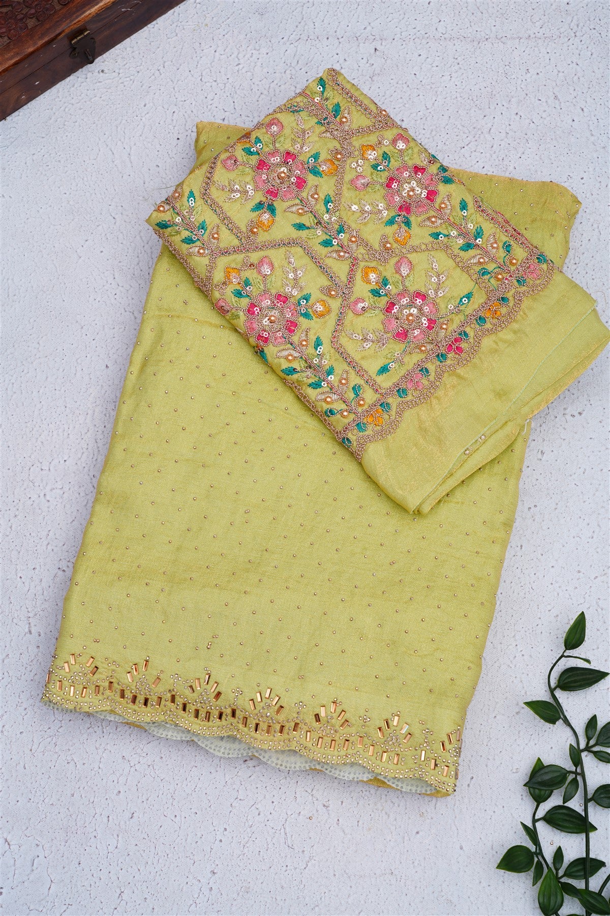 Fancy Space Silk Lime Green Saree