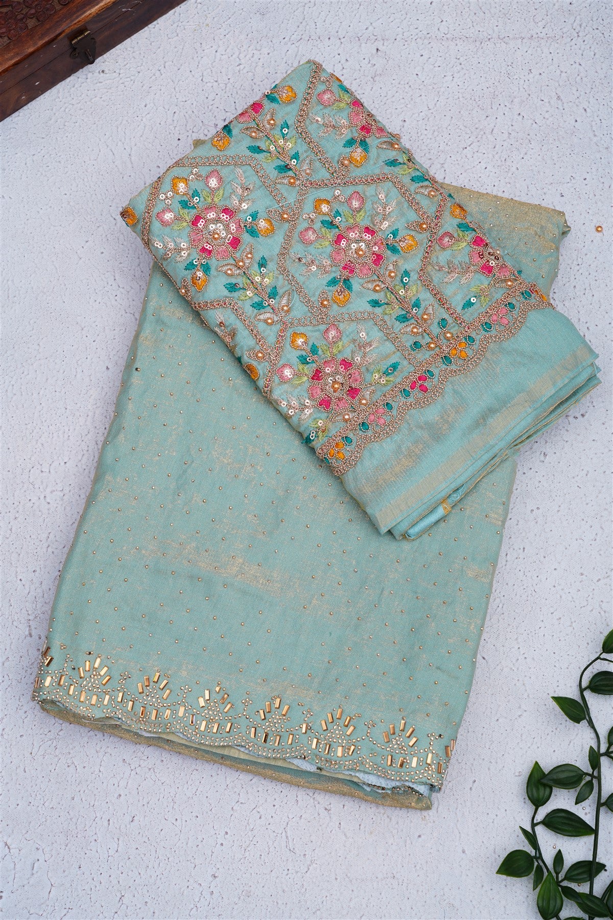 Fancy Space Silk Sky Blue Saree