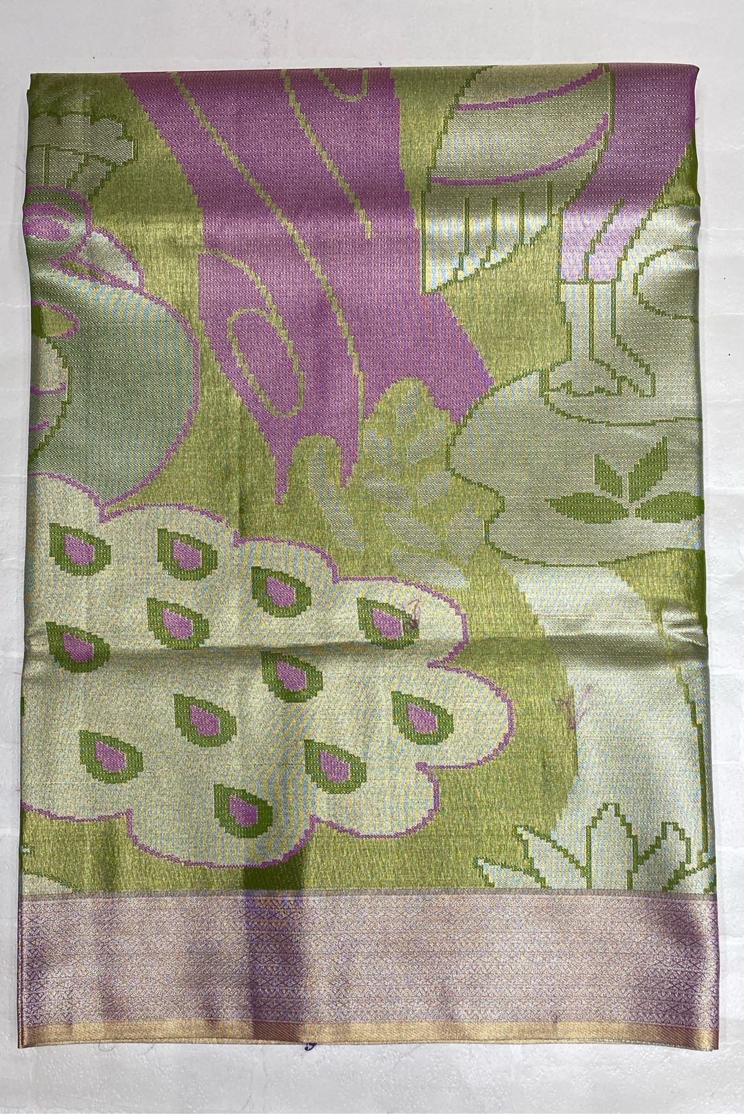 Semi Kanchipuram Tissue Silk Light Olive Green Saree