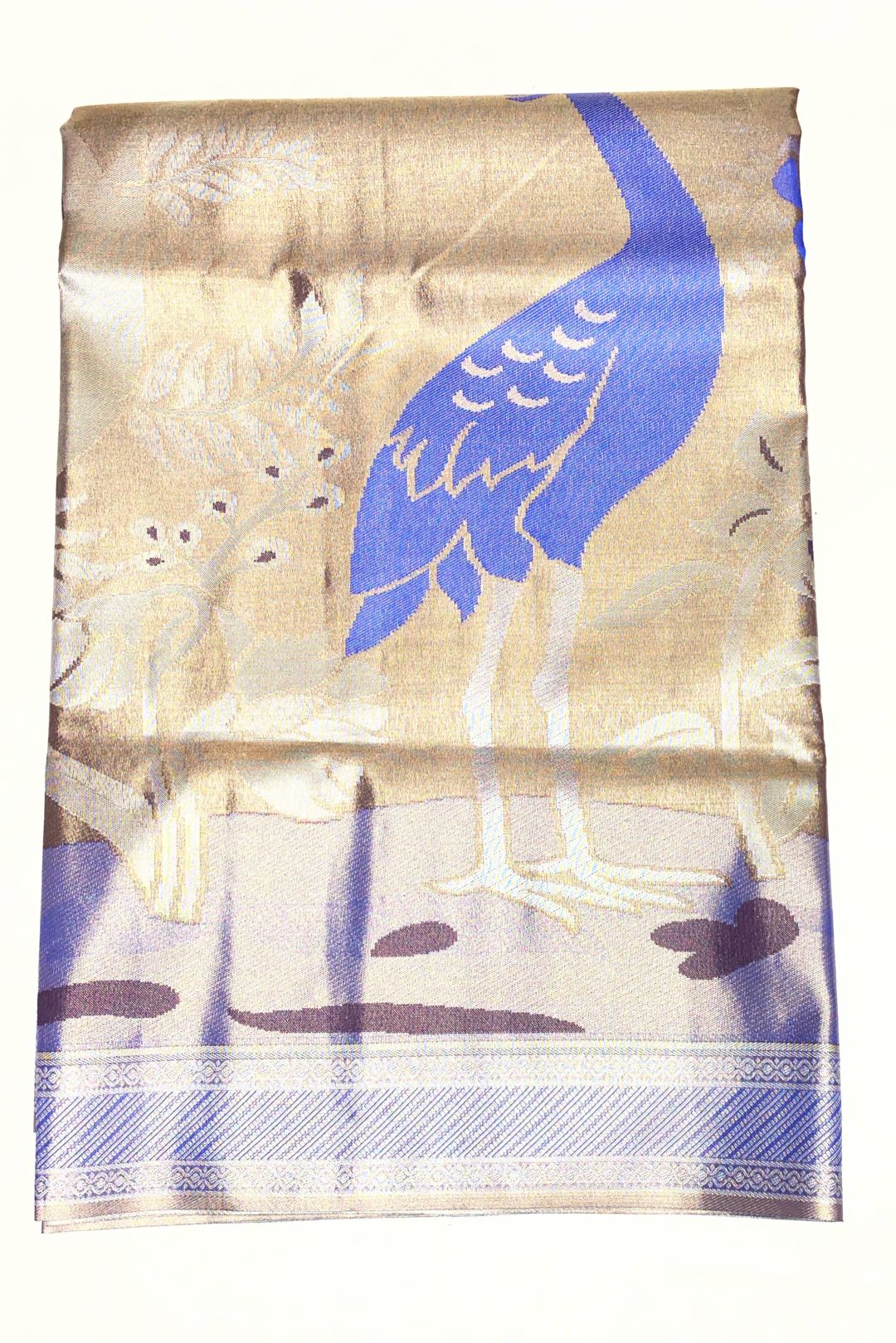 Semi Kanchipuram Silk Blend Brown Saree