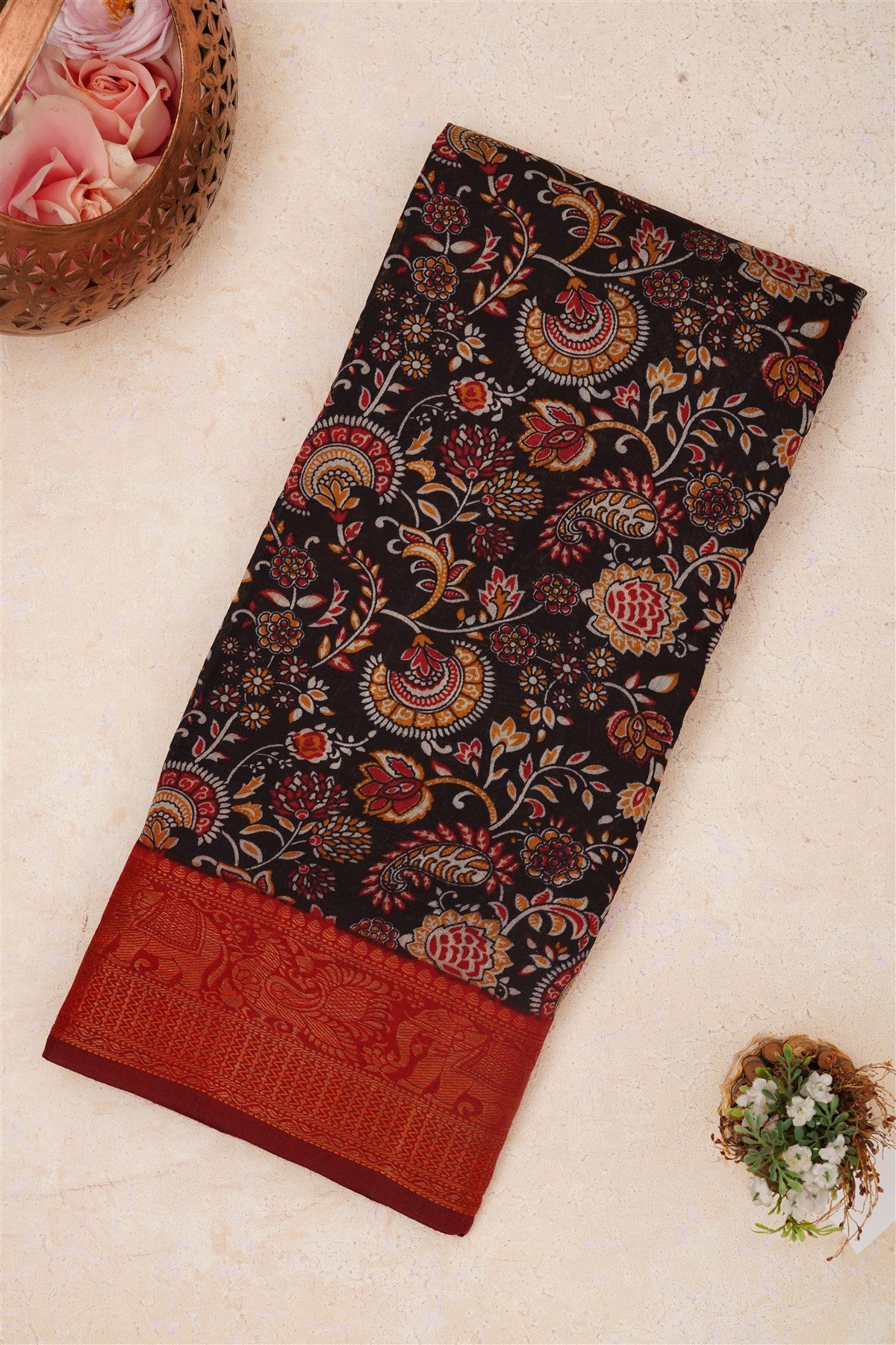 Fancy Maheshwari Silk Dark Wine Saree