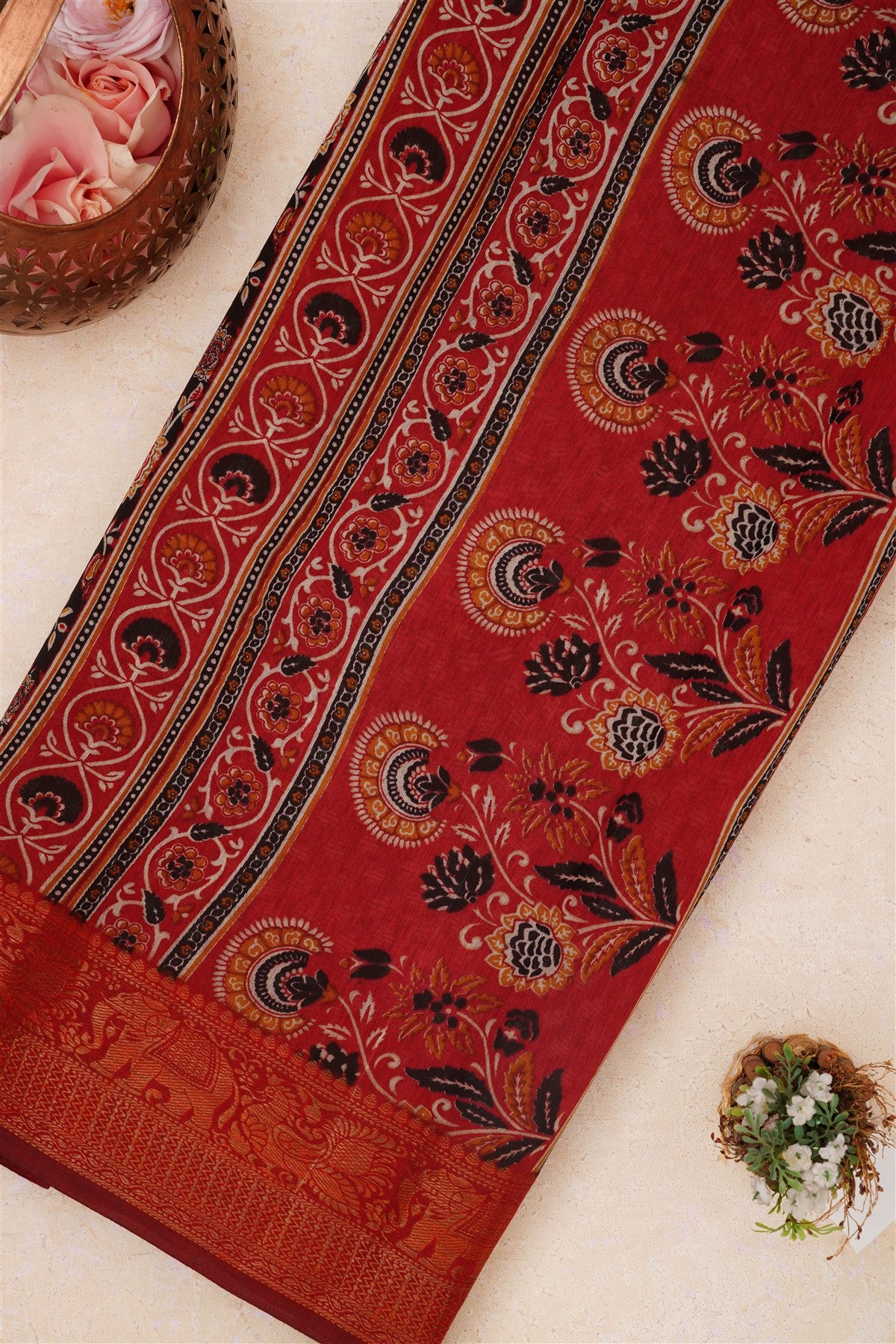 Fancy Maheshwari Silk Dark Wine Saree