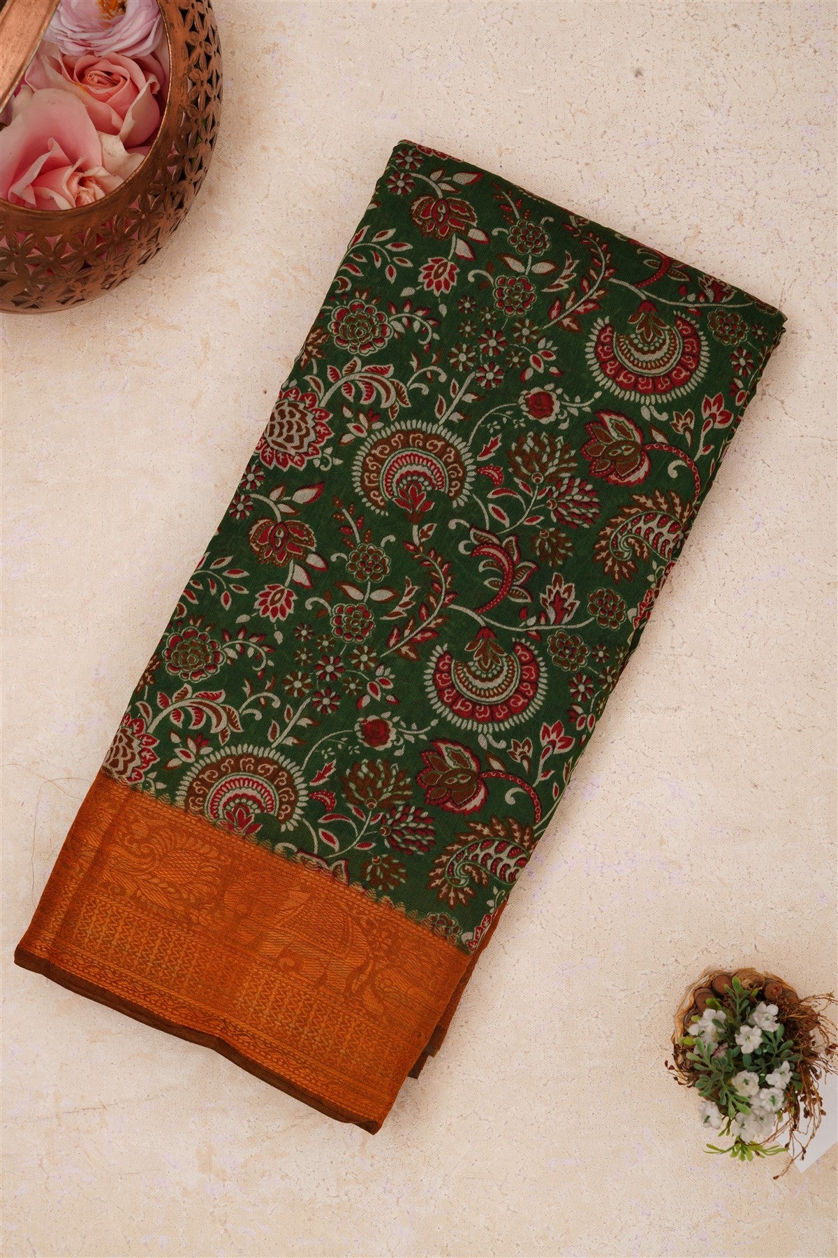 Fancy Maheshwari Silk Green Saree