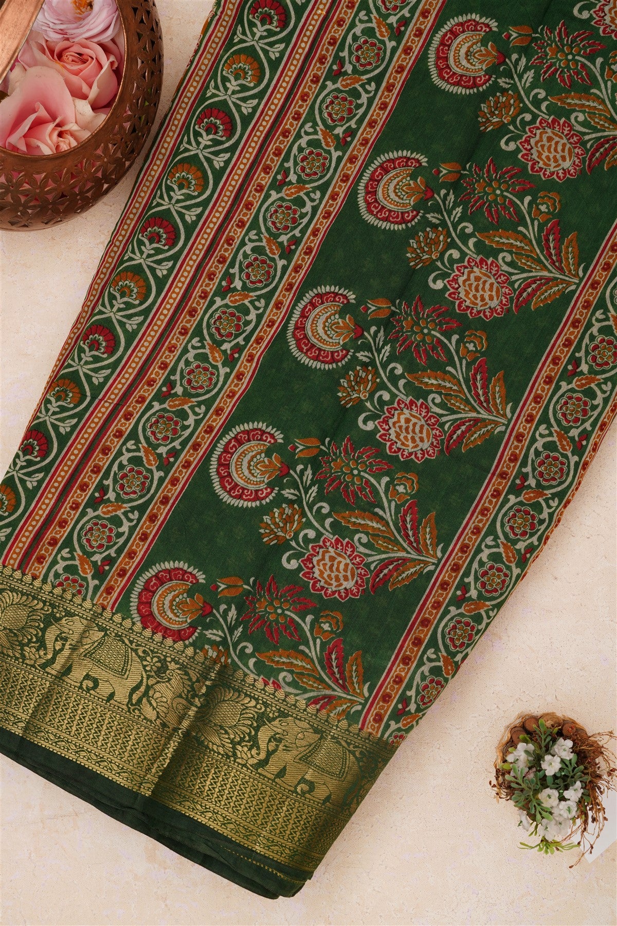 Fancy Maheshwari Silk Khaki Saree
