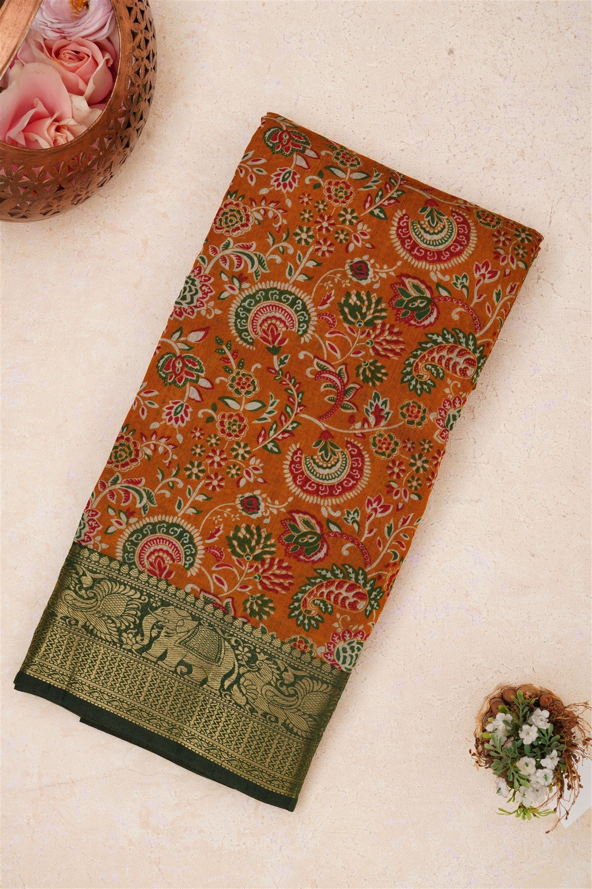 Fancy Maheshwari Silk Khaki Saree