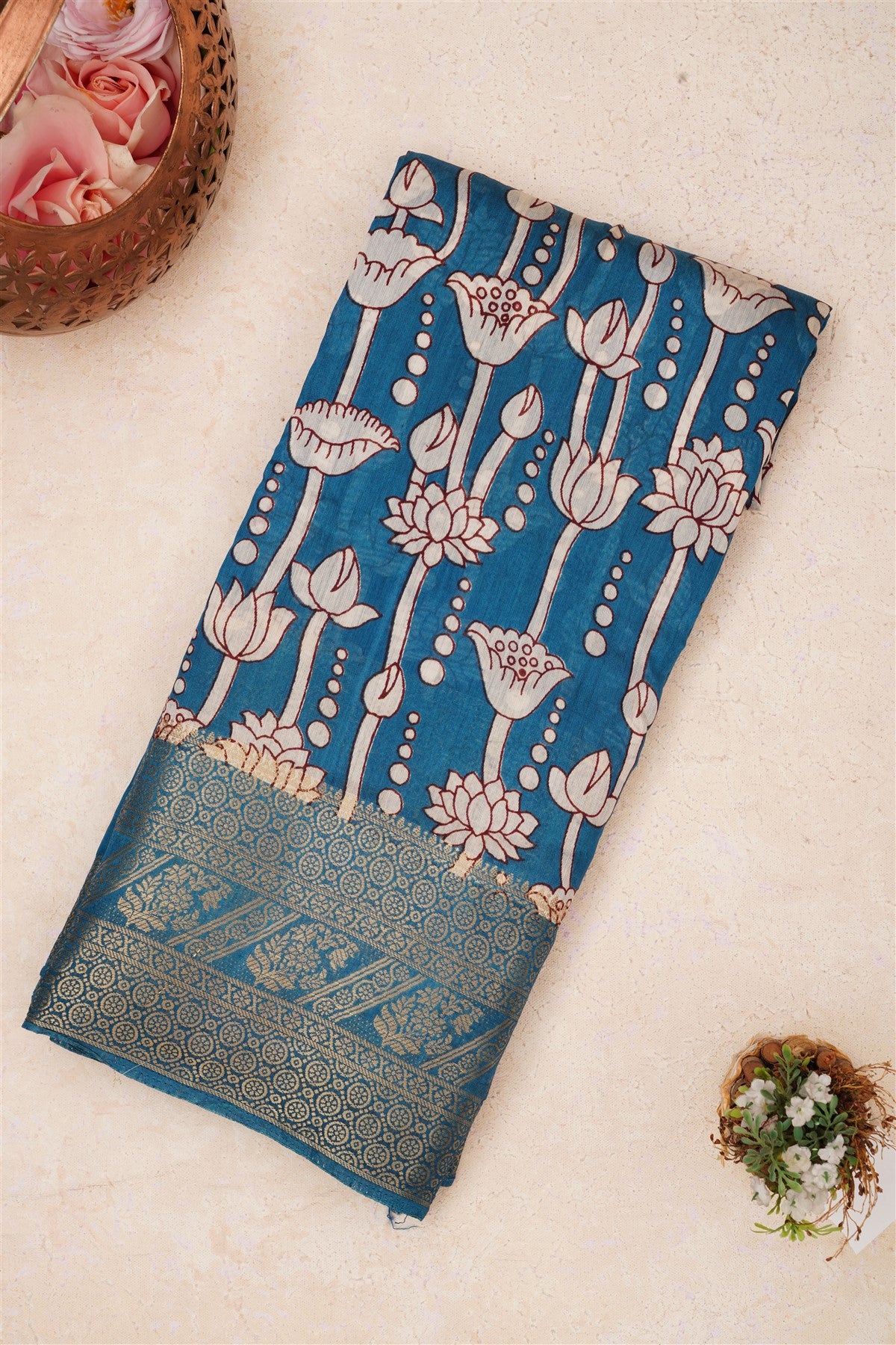 Fancy Maheshwari Silk Blue Saree