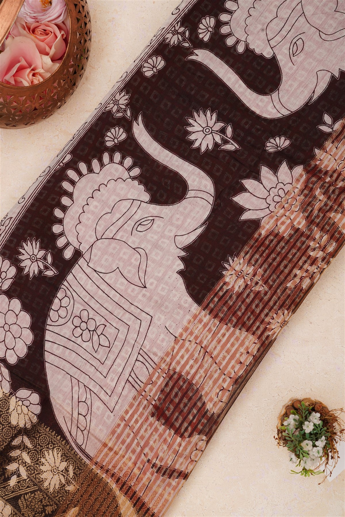 Fancy Maheshwari Silk Brown Saree