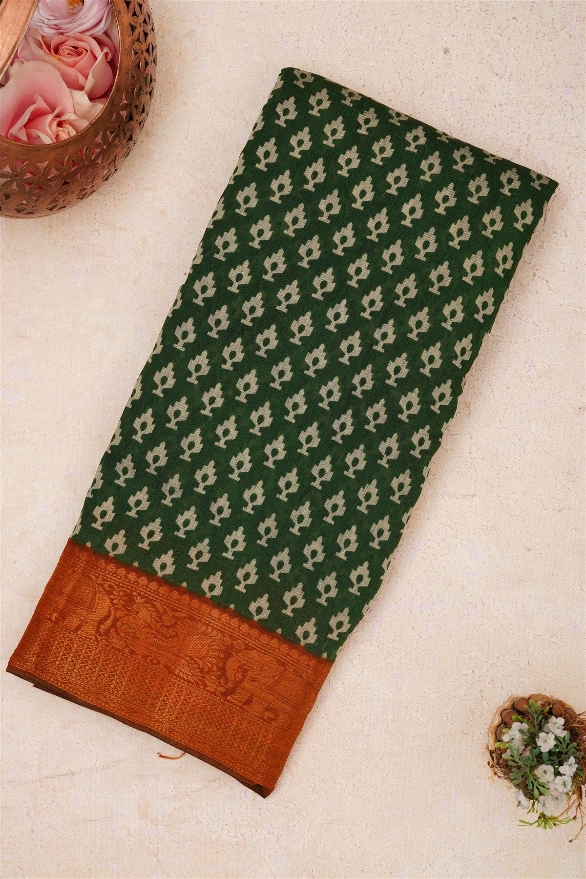 Fancy Maheshwari Silk Green Saree