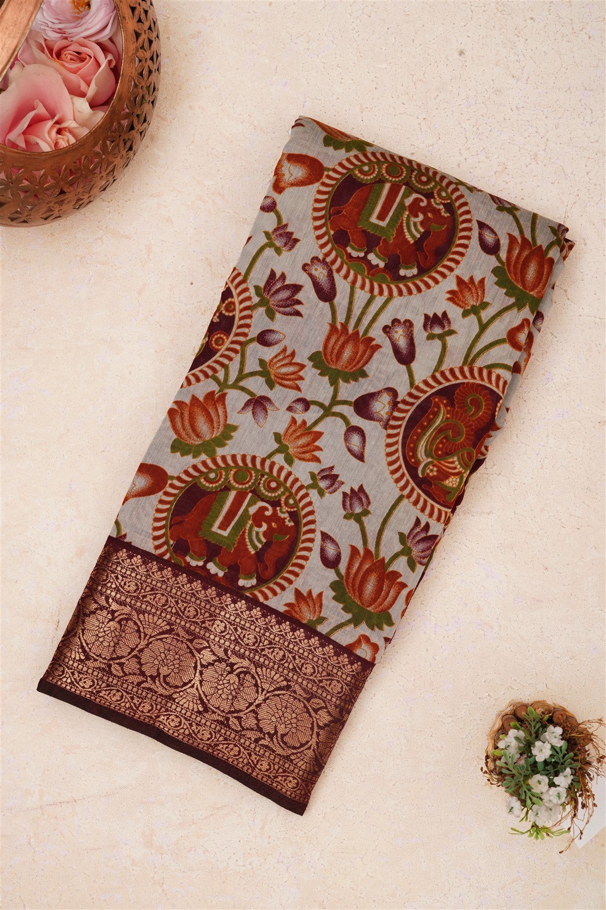 Fancy Maheshwari Silk Brown Saree