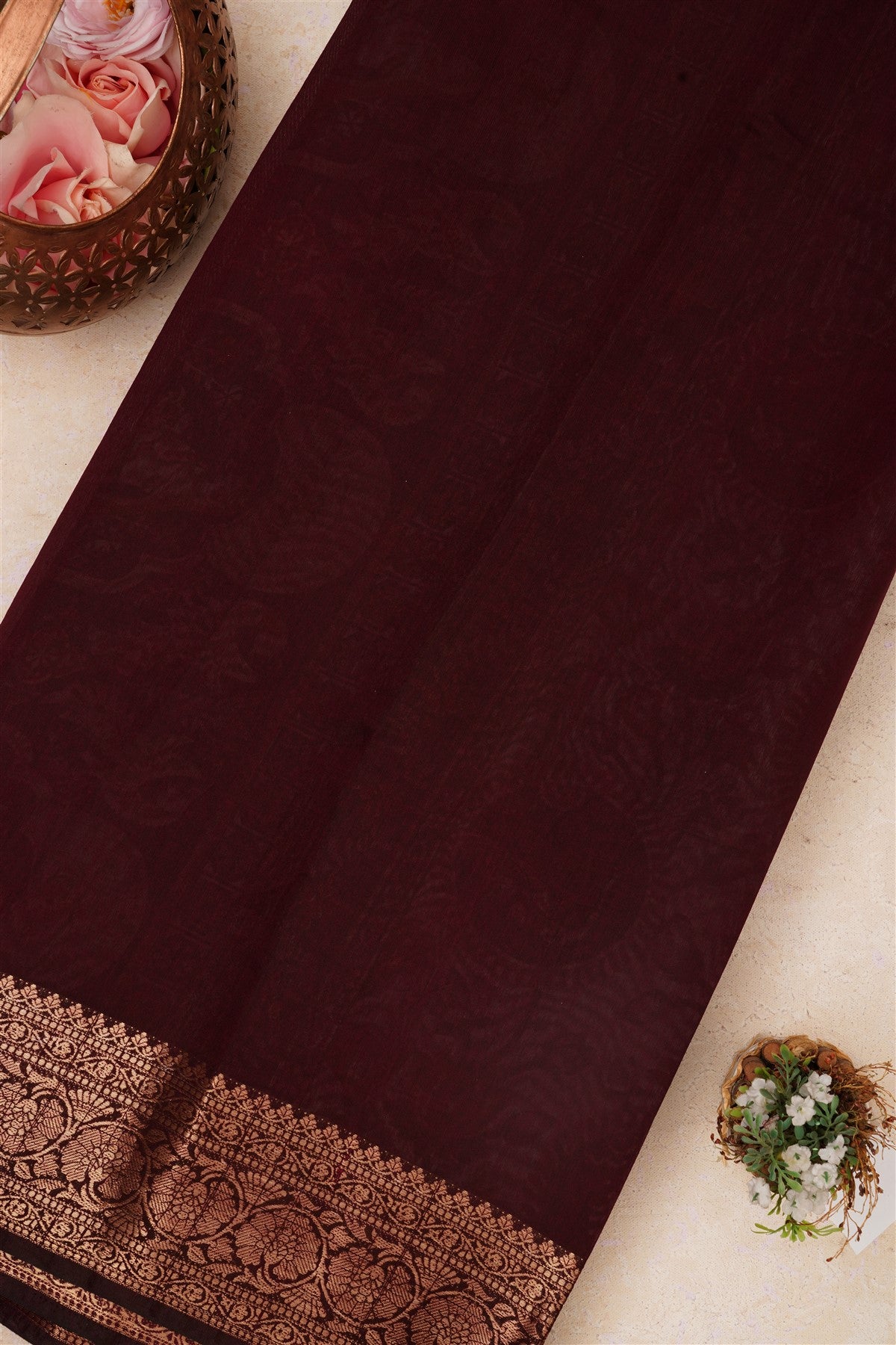 Fancy Maheshwari Silk Brown Saree